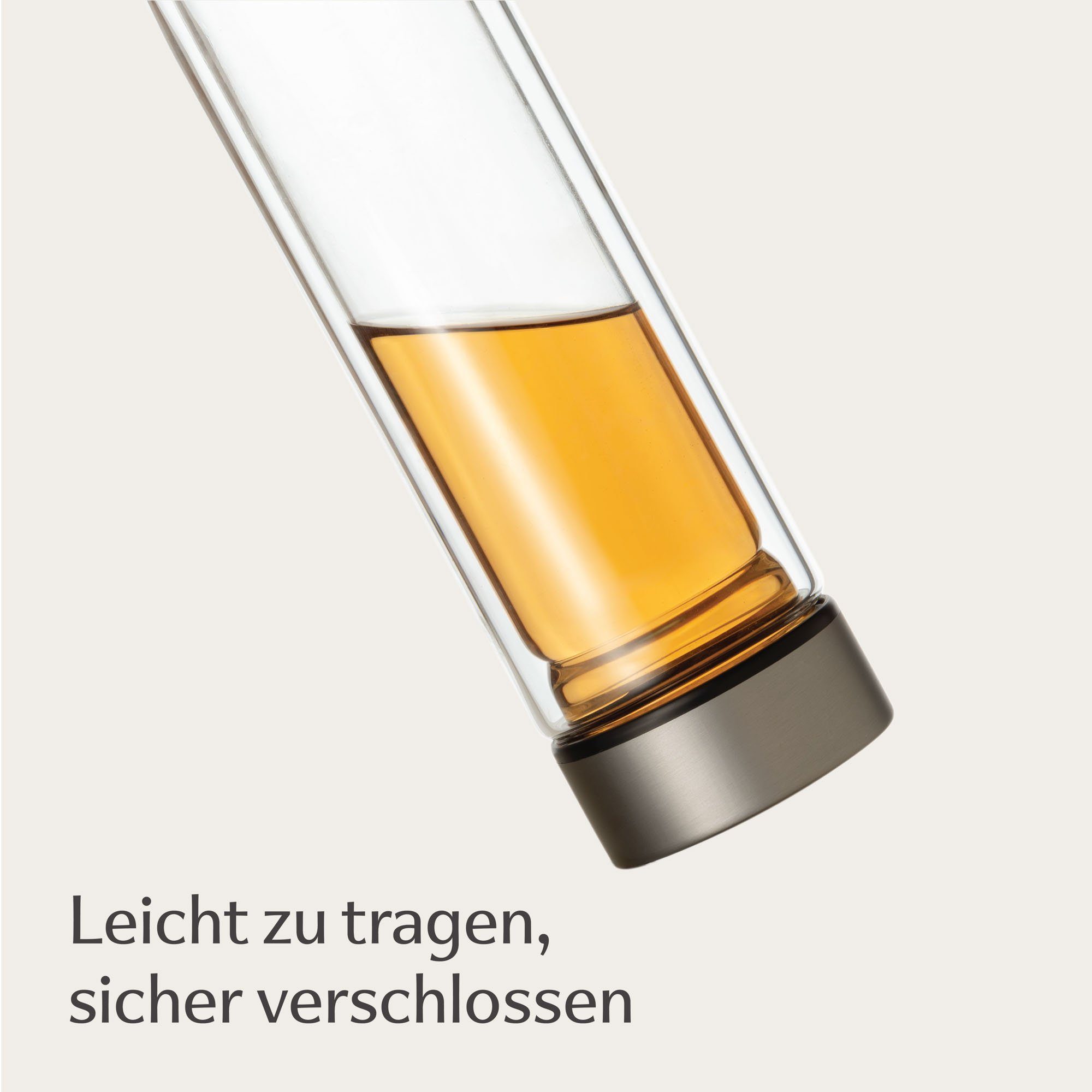 Cosumy Isolierflasche Teeflasche mit Sieb to Go 500ml - Doppelwandiges Glas mit Filztasche, Mit Hellgrauem Filz 500 ml - Glas Trinkflasche & Thermoskanne 0,5 l