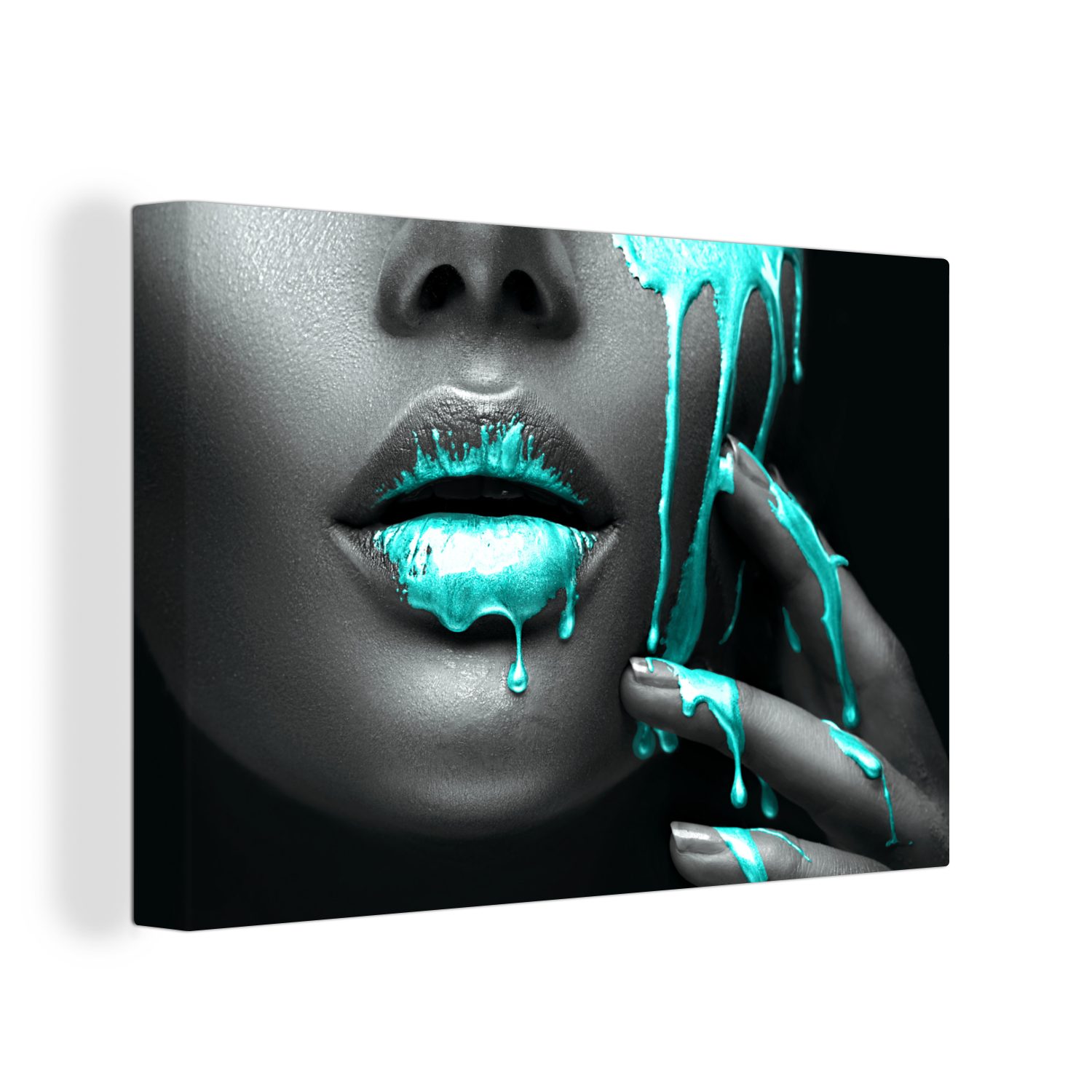 OneMillionCanvasses® Leinwandbild Lippen - Blau - Schwarz, Fotodruck (1 St) günstig online kaufen