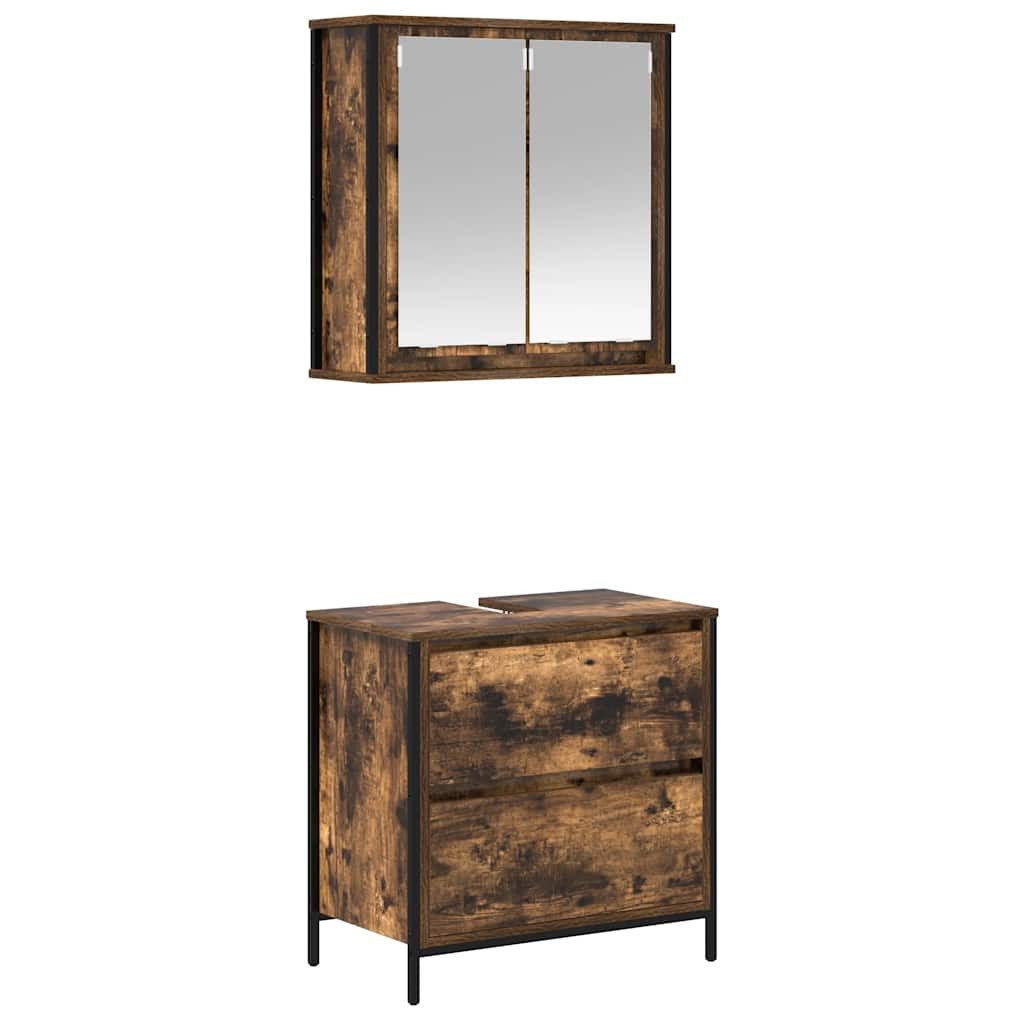 vidaXL Badezimmer-Set 2-tlg. Badmöbel-Set Räuchereiche Holzwerkstoff, günstig online kaufen