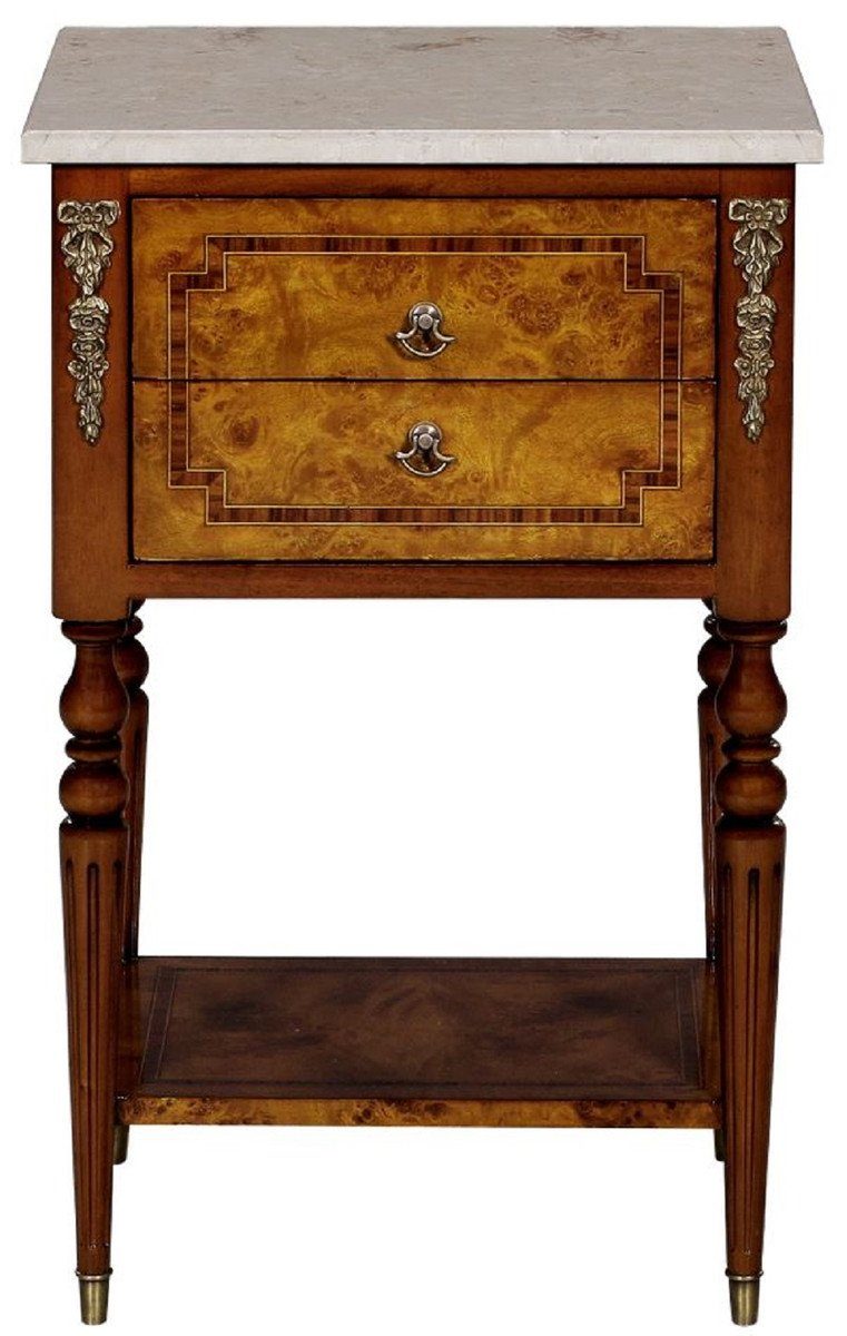Beistelltisch Nachttisch Hellbraun Tisch Beistelltisch - / x Luxus Marmorplatte Möbel Nachtkommode H. Padrino 68 Massivholz x cm Barock / - Barock 31 Casa - Braun mit 42 Cremefarben -