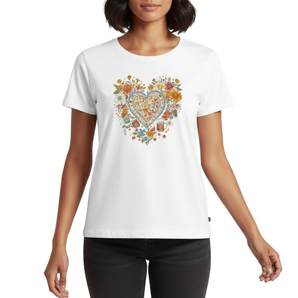 Spreadshirt T-Shirt Blumen Herz Oktoberfest Volksfest Tracht Frauen Premium T-Shirt (1-tlg) Fällt klein aus. Wir empfehlen, eine Größe größer zu bestellen.