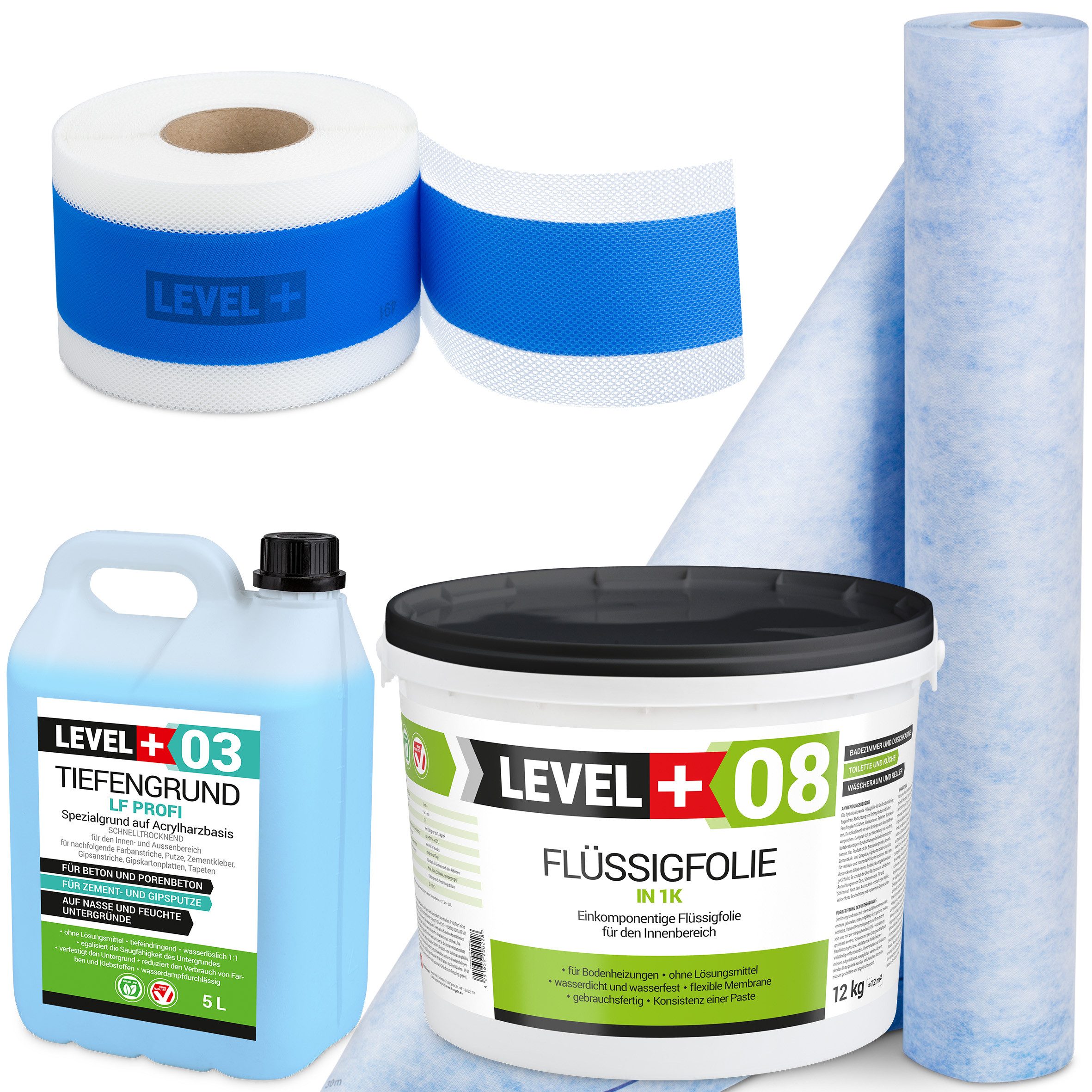 Level+ Dichtstoff Dichtset Duschabdichtung Dichtband Flüssigfolie 12kg SET310