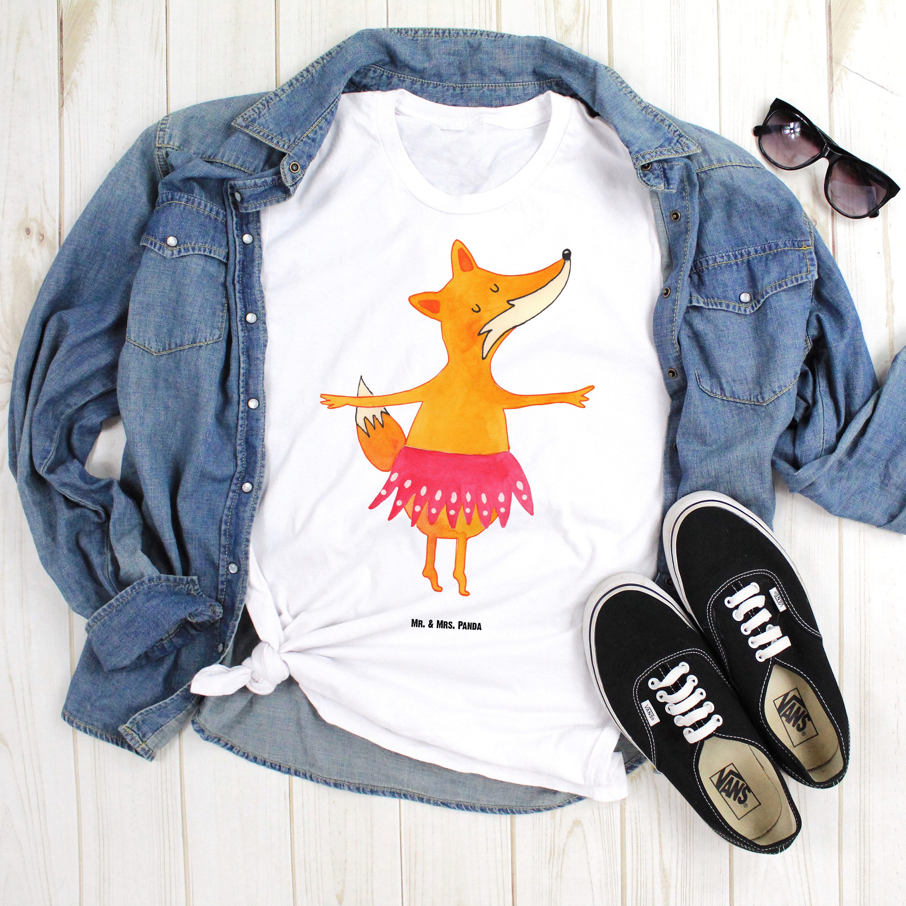 Mr. & Mrs. Panda T-Shirt Fuchs Ballerina, T-Shirt, Weiß, Ballerina, Geburtstag, Oversize T-Shi (Packung) Großes T-Shirt Elegant Geburtstag