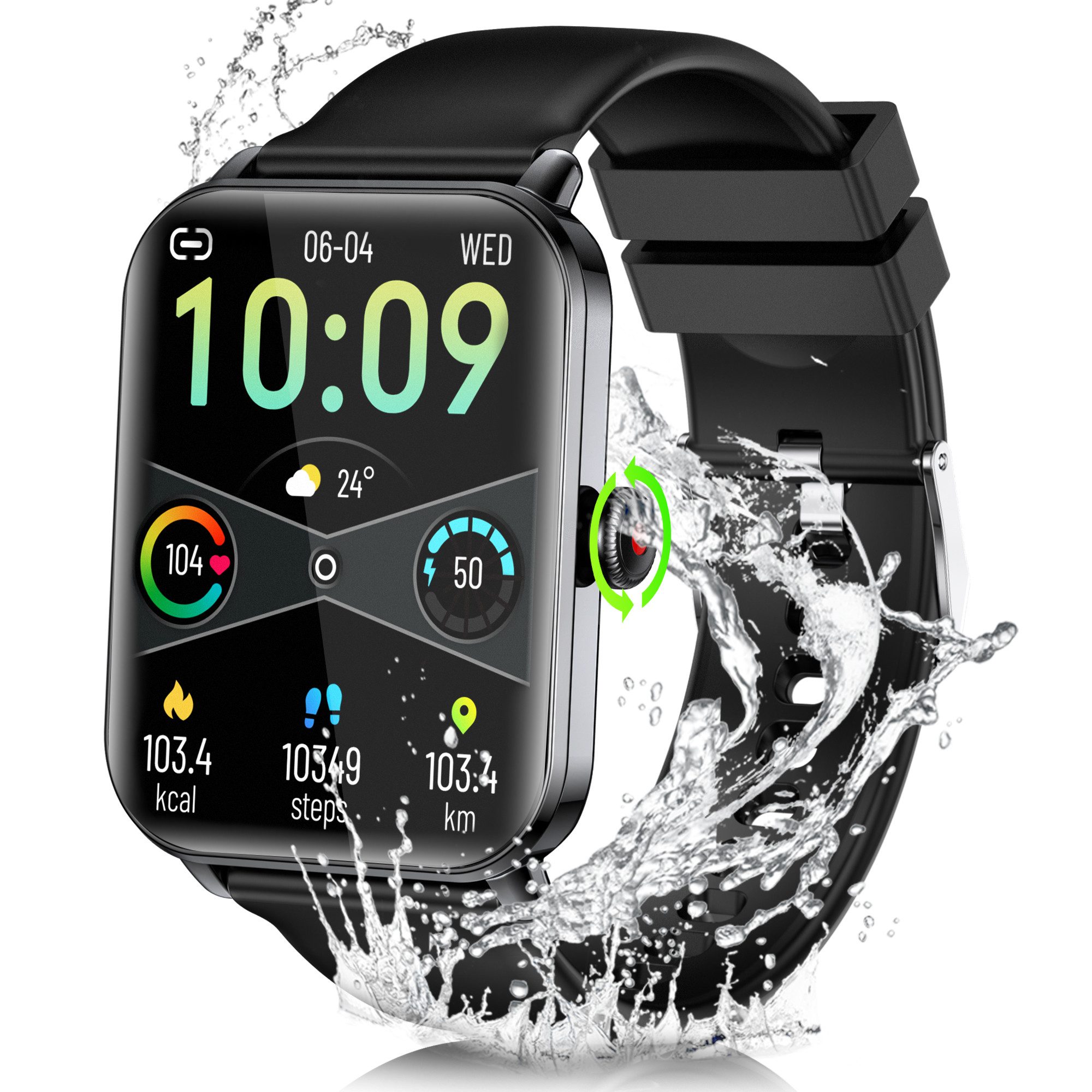 BRAIDOL Smartwatch Fitness Tracker uhr für Damen Herren mit Telefonfunktion Smartwatch (Quadratischer 1,83''-Voll-Touch-Farbdisplay Zoll) mit drehbarer Knopf,einfache Bedienung,mit Herzfrequenz,Blutsauerstoff, Schrittzähler, Atemtraining, Musiksteuerung und Fernfotografie usw., IP68 wasserdichte Sportuhr mit mehr als 100+Sportmodi, für Android IOS
