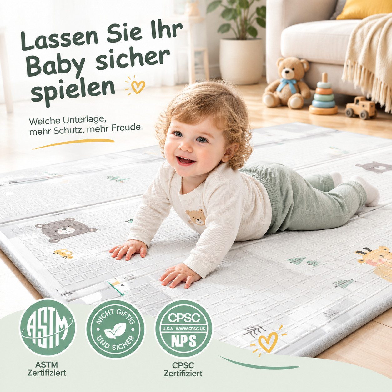 MC Star Laufgitter mit Matte 150x150 cm, Laufstall Baby mit Matratze (Sicher und Geräumig für die Wohnung, Rutschfeste Basis, Atmungsaktives Netzdesign (150X150 – Bild 3 von 5