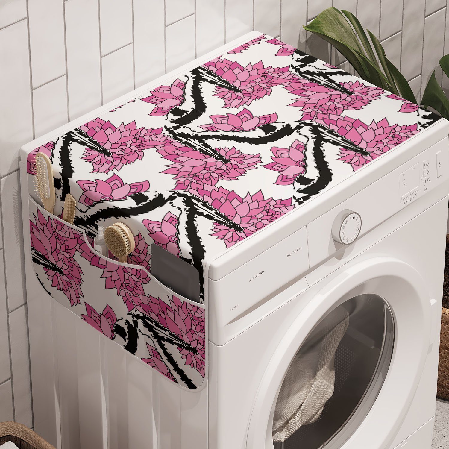 Abakuhaus Badorganizer Anti-Rutsch-Stoffabdeckung für Waschmaschine und Trockner, Blumen Kurven und Blumen