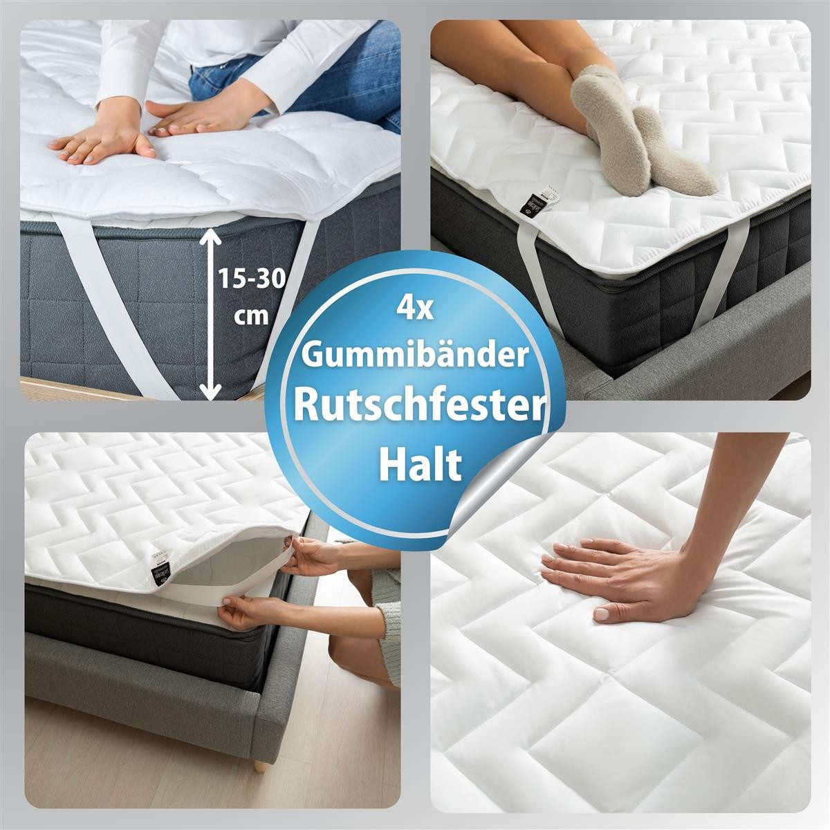 Matratzenschoner Matratzenschutz Topper 90x200 cm Matratzenauflage SEI Design, Bettauflage - ergonomisch gesteppt mit 4X Gummi-Befestigung – Bild 5 von 5
