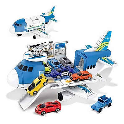 BeebeeRun Spielzeug-Flugzeug, (DIY Flugzeug Spielset mit Fahrzeugen Lernspielzeug Set mit 1 großes Flugzeug, 8 pädagogischer Fahrzeug-Polizeiautos und 1 Hubschrauber)