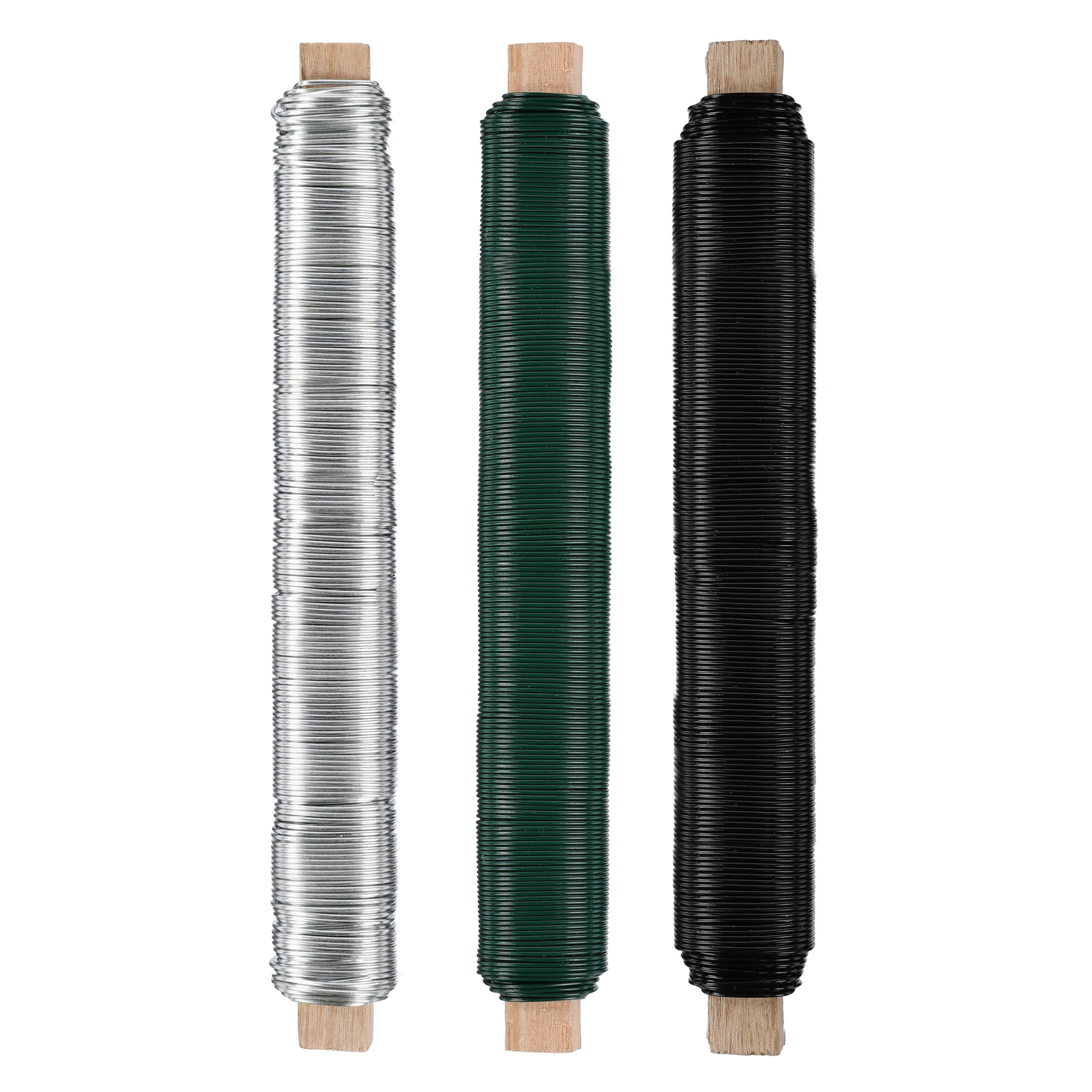 Nordstern Bindedraht Blumendraht Basteldraht 3er Pack, (Grün/Schwarz/Silber), Wickeldraht Ø 0,65 mm x 38 m
