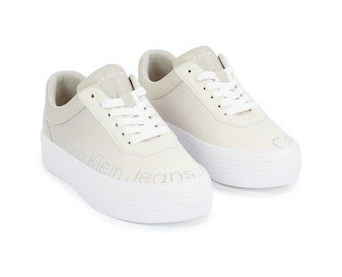 Calvin Klein Jeans BOLD VULC FLATF LOW LTH IN SAT Plateausneaker mit Logoschriftzug, Freizeitschuh, Halbschuh, Schnürschuh