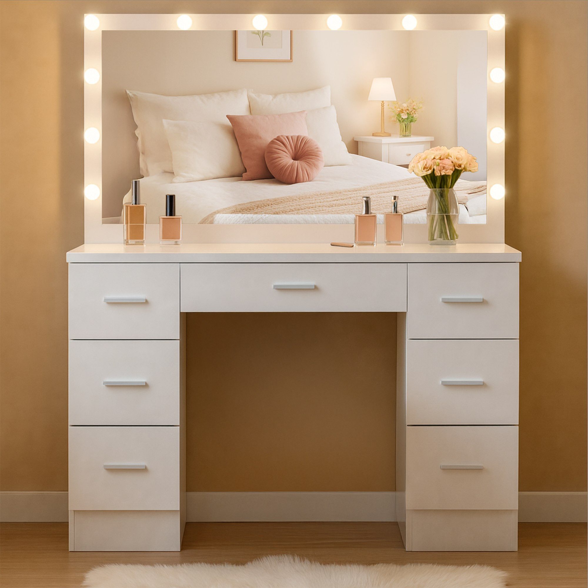 furnicato Schminktisch Ginny 110x55x135 cm weiß (1-St)