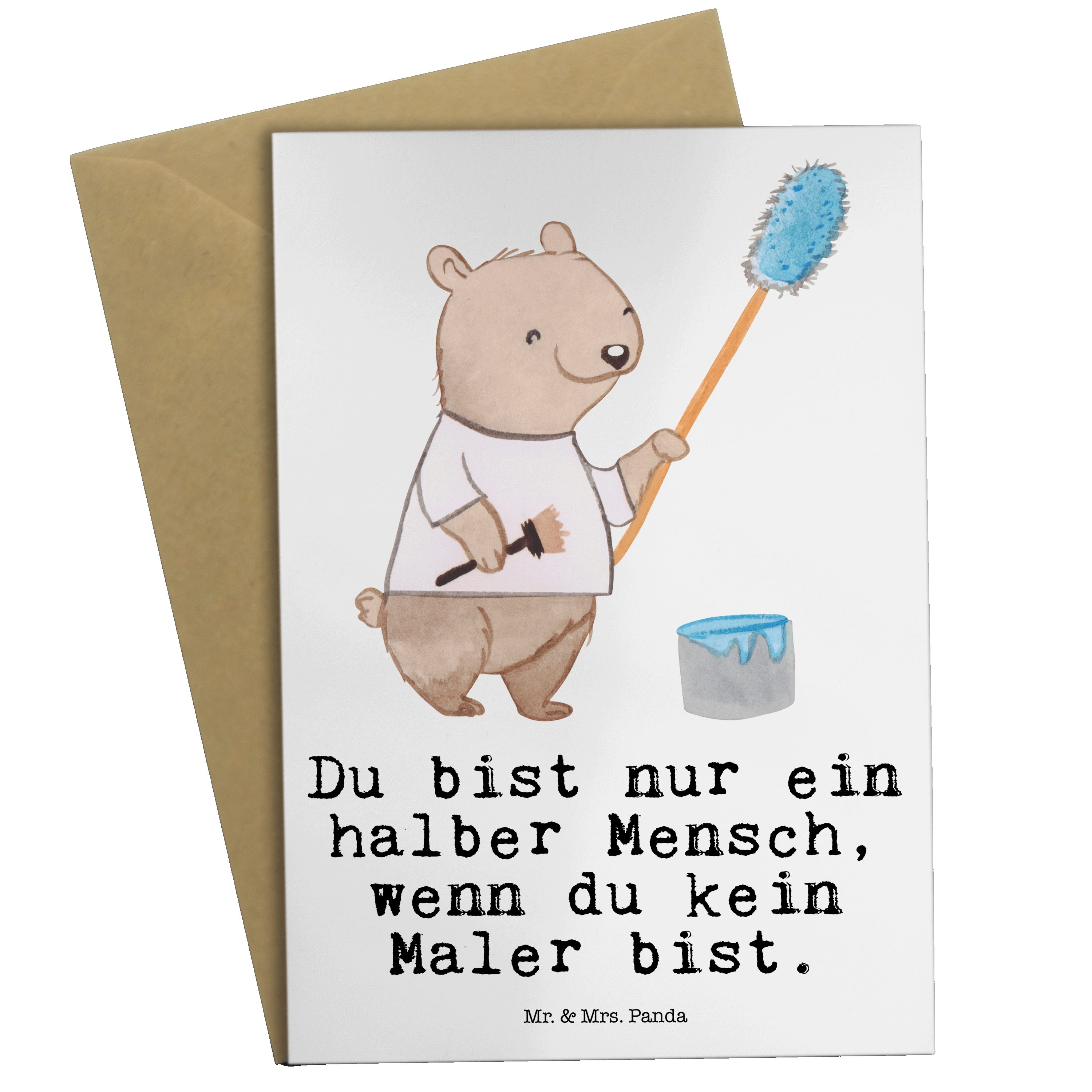 Beruf, - Mr. Grußkarte Geschenk, Mrs. Panda Maler Geburtstagskarte, mit & - Weiß Mal Herz Rente,