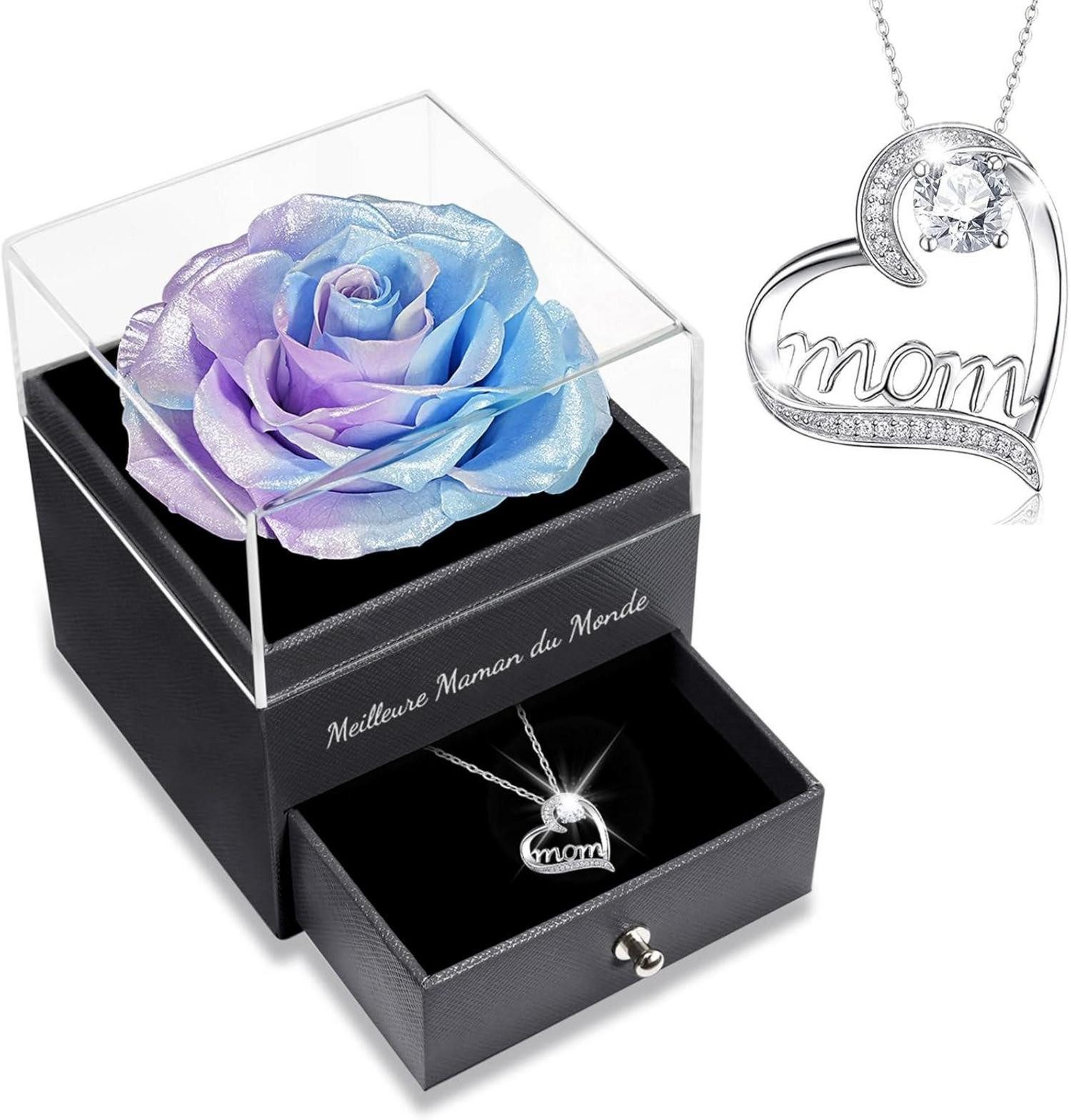 Kette und Anhänger Set Ewige Rose Geschenkset für Mama mit Mom Halskette - 925 Silber