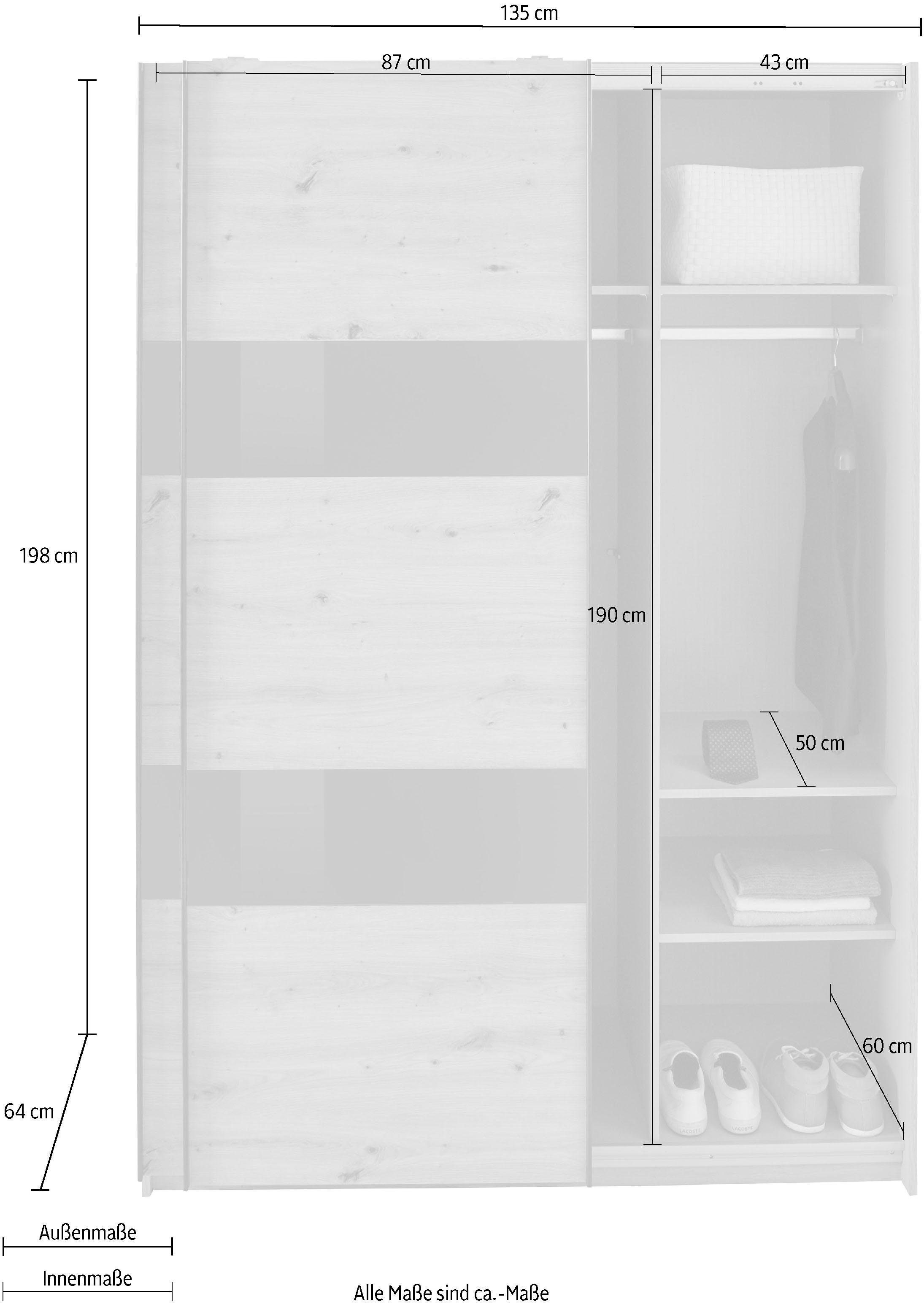 Wimex Schwebetürenschrank Altona mit Glaselementen | zusätzlichen weiß weiß/Weißglas Einlegeböden und