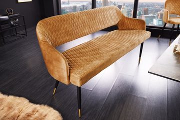 LebensWohnArt Sitzbank Design Sitzbank FRANCE 160cm Samt senf-gelb Ziersteppung Armlehnen