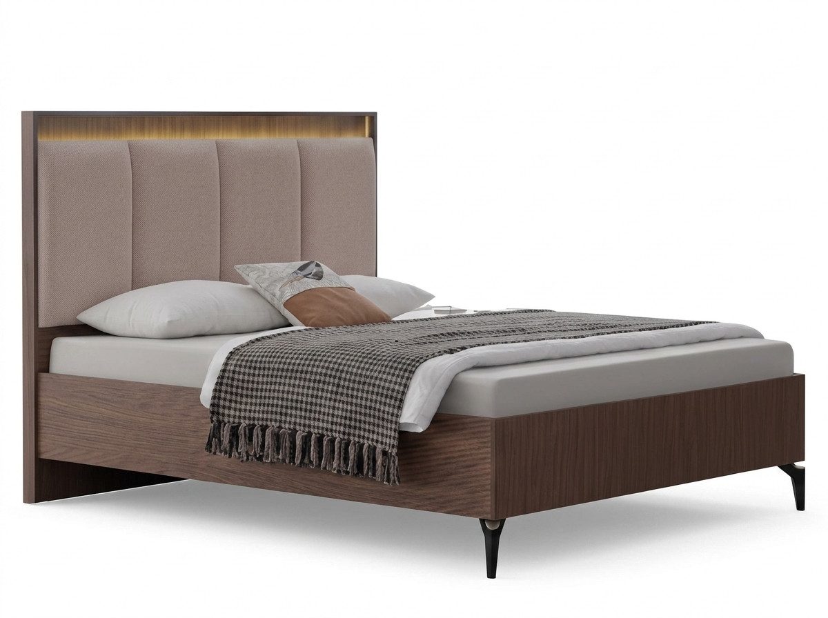JVmoebel Bettanlage Braune Schlafzimmer Garnitur Edles Textilbett 2x Nachtkonsolen 3tlg, (3-tlg), Made in Europa