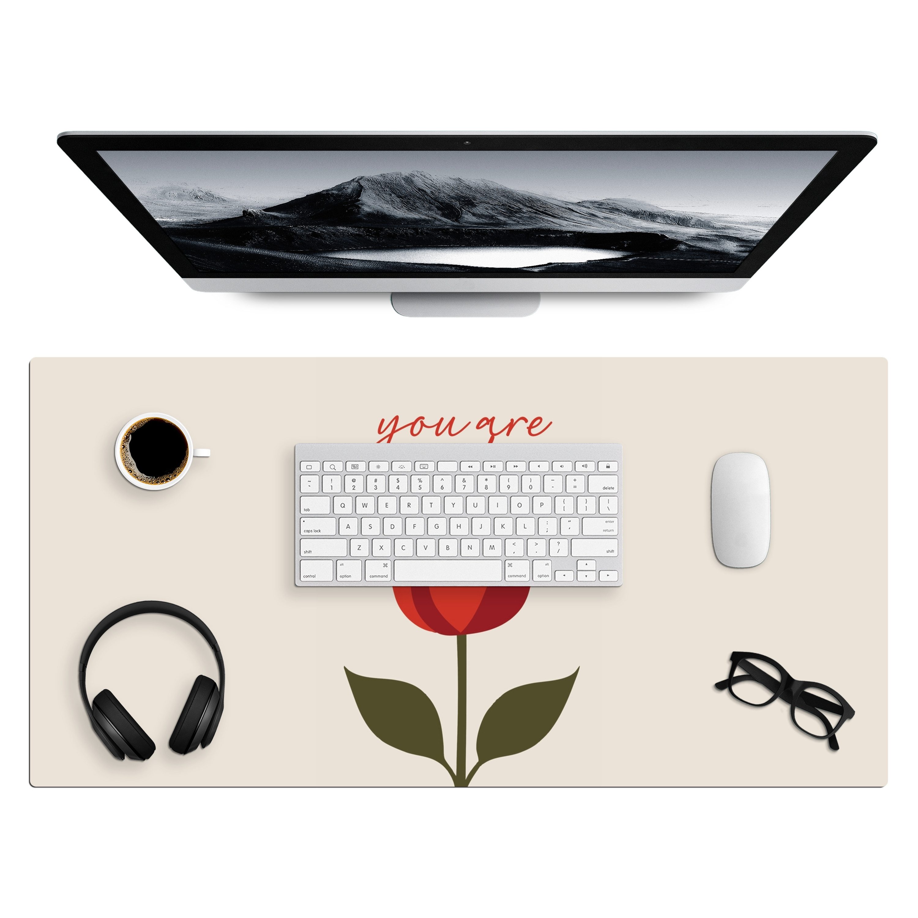 MuchoWow Gaming Mauspad Rose - Rot - Blume - Valentinstag (1-St), Gaming Mauspad XXL, Schreibtischunterlage, Desk Mat Groß, 80x40 cm