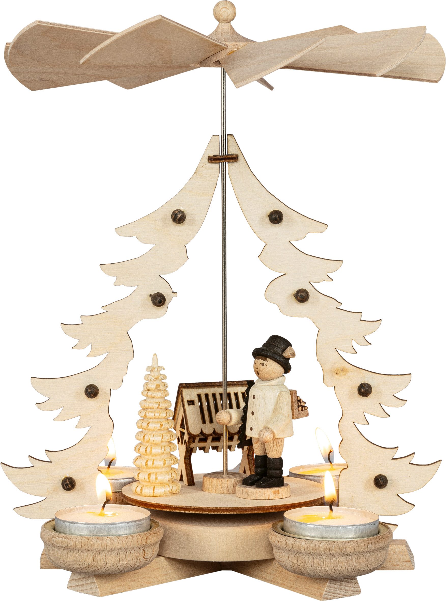 SAICO Original Weihnachtspyramide Tischpyramide, Waldarbeiter, für 4 Teelichte, HxØ: 25x17 cm