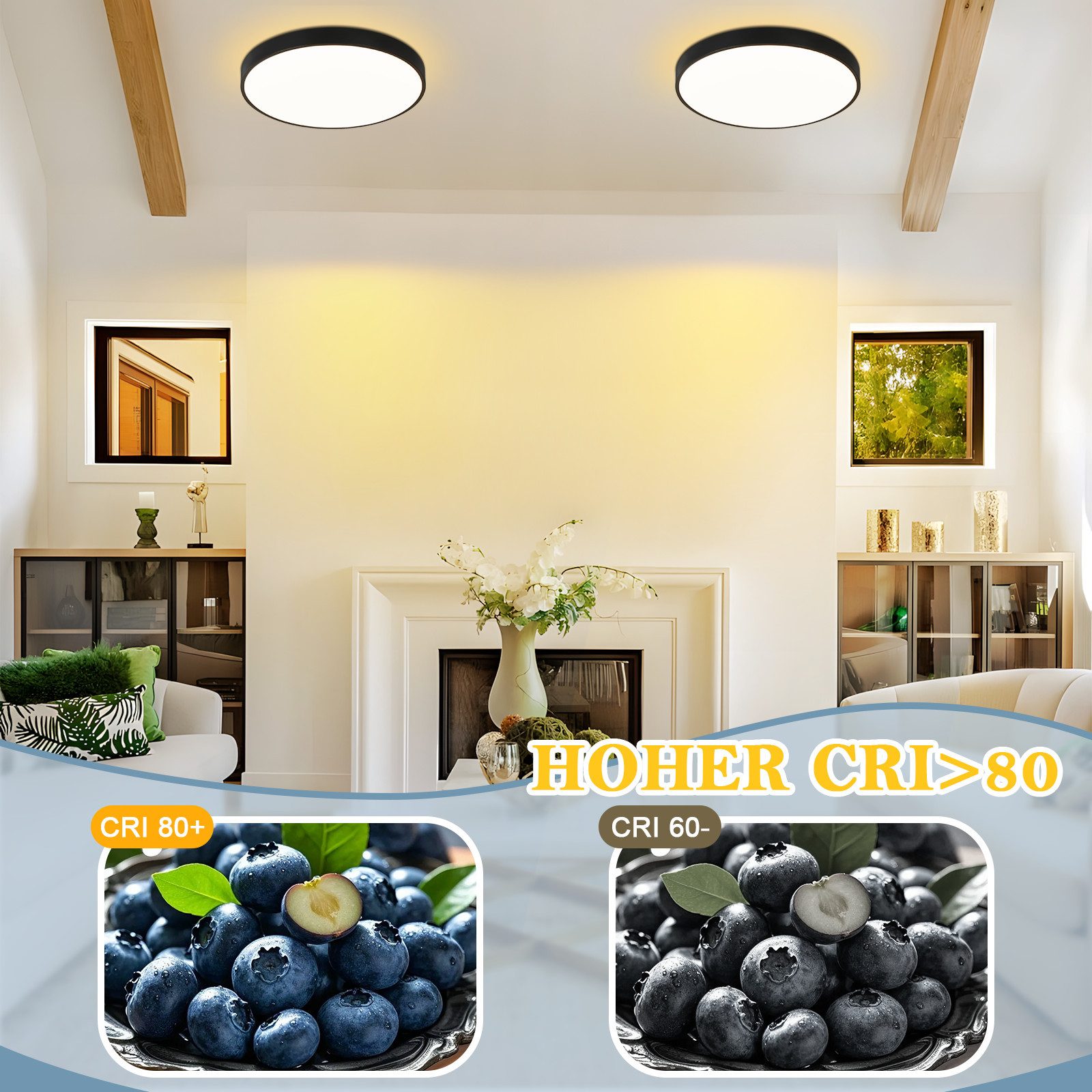 Nettlife LED Panel Moderne Deckenleuchte 12W 3000K Warmweiß 21cm Rund Schwarz, LED fest integriert, Warmweiß, Moderne Deckenleuchte für Flur Küche Balkon Schlaf – Bild 5 von 5