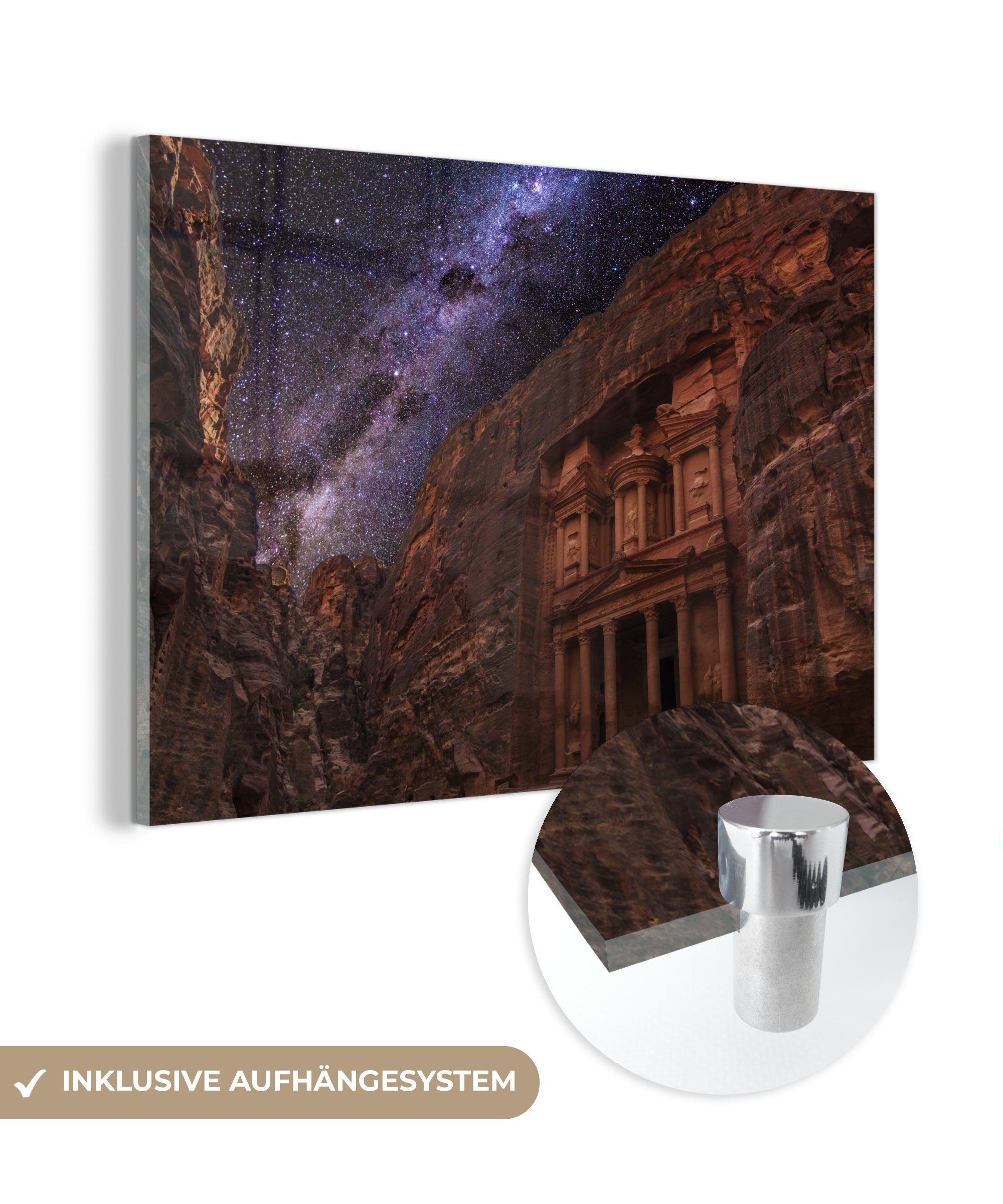 MuchoWow Acrylglasbild Die Stadt Petra in Jordanien bei Nacht, (1 St), Acrylglasbilder Wohnzimmer & Schlafzimmer