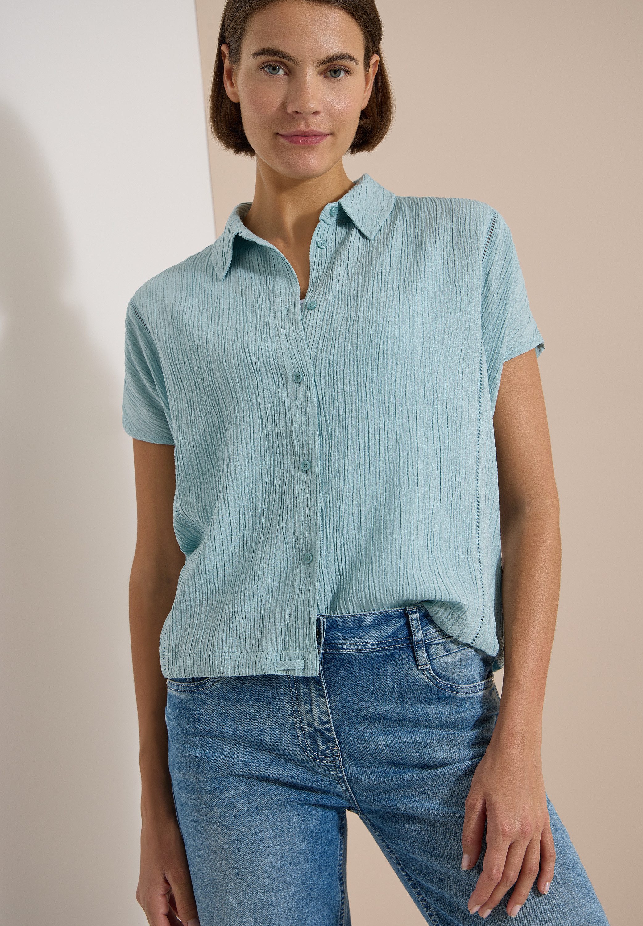 CECIL Shirtbluse Sommerbluse mit Hemdkragen und Knopfleiste