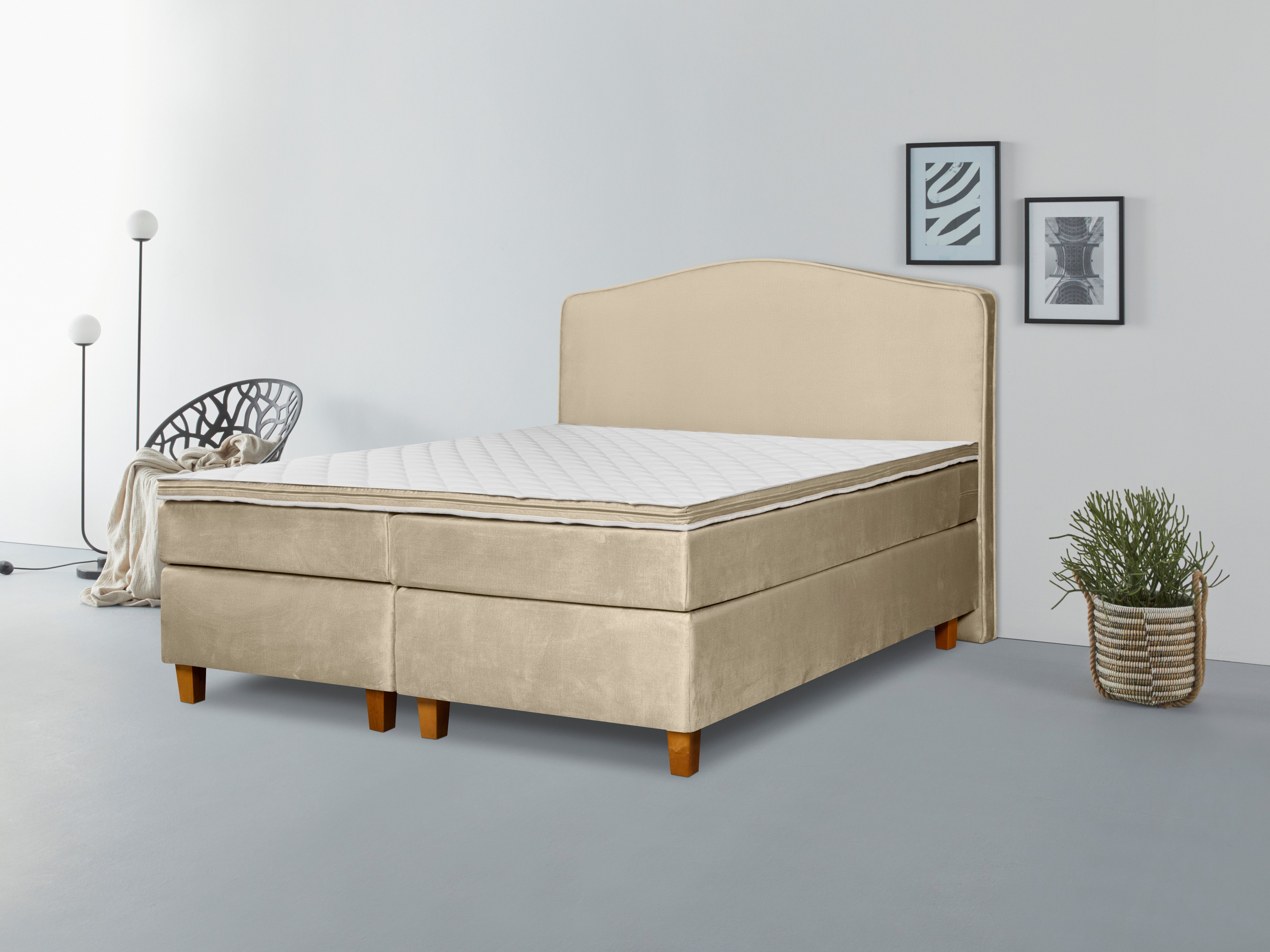 INOSIGN Boxspringbett Jalma, Füße aus massiver Birke ; Inkl. Topper