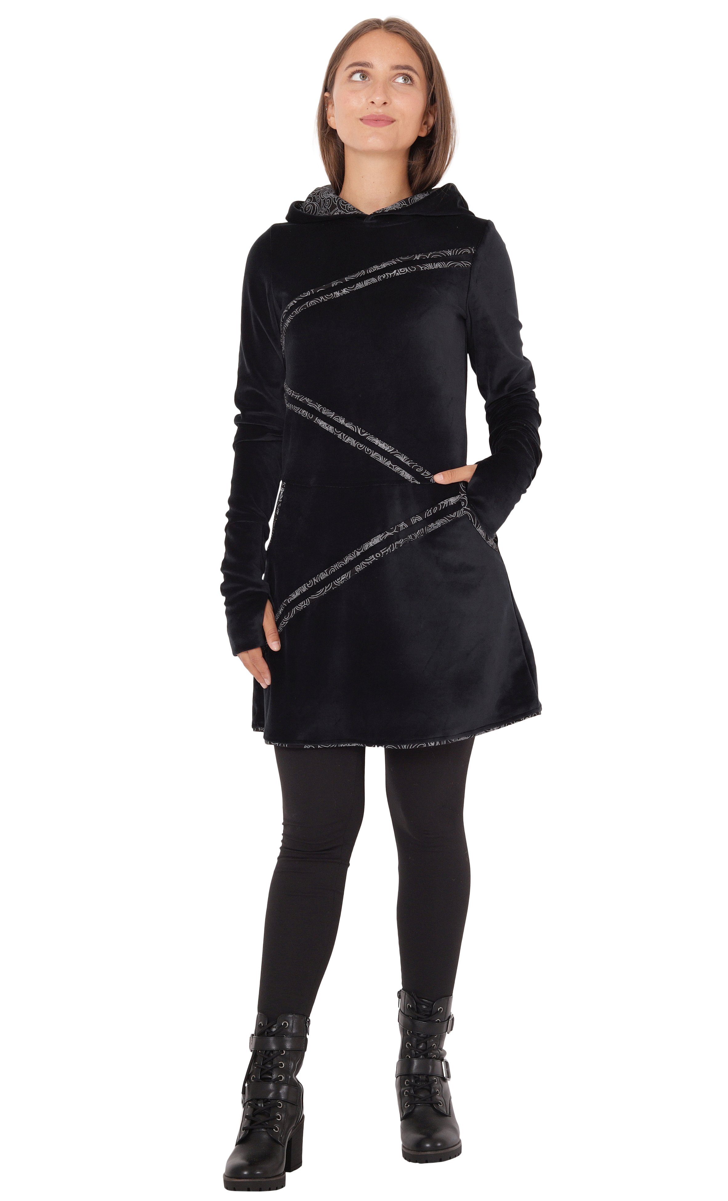PUREWONDER Samtkleid Samtkleid Winterkleid mit Applikationen und Taschen dr günstig online kaufen