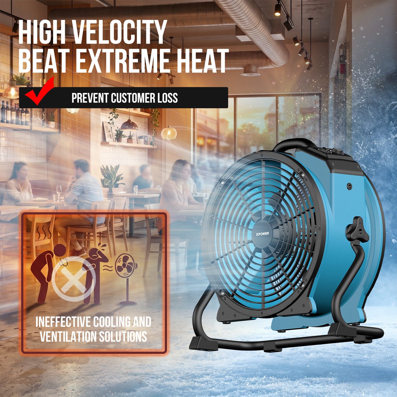 XPOWER Tischventilator Professionelle 18" Axiallüfter im Timer & Steckdose 3600 CFM, 360° drehbar,Versiegelter Induktionsmotor, stufenlose Drehzahlregelung