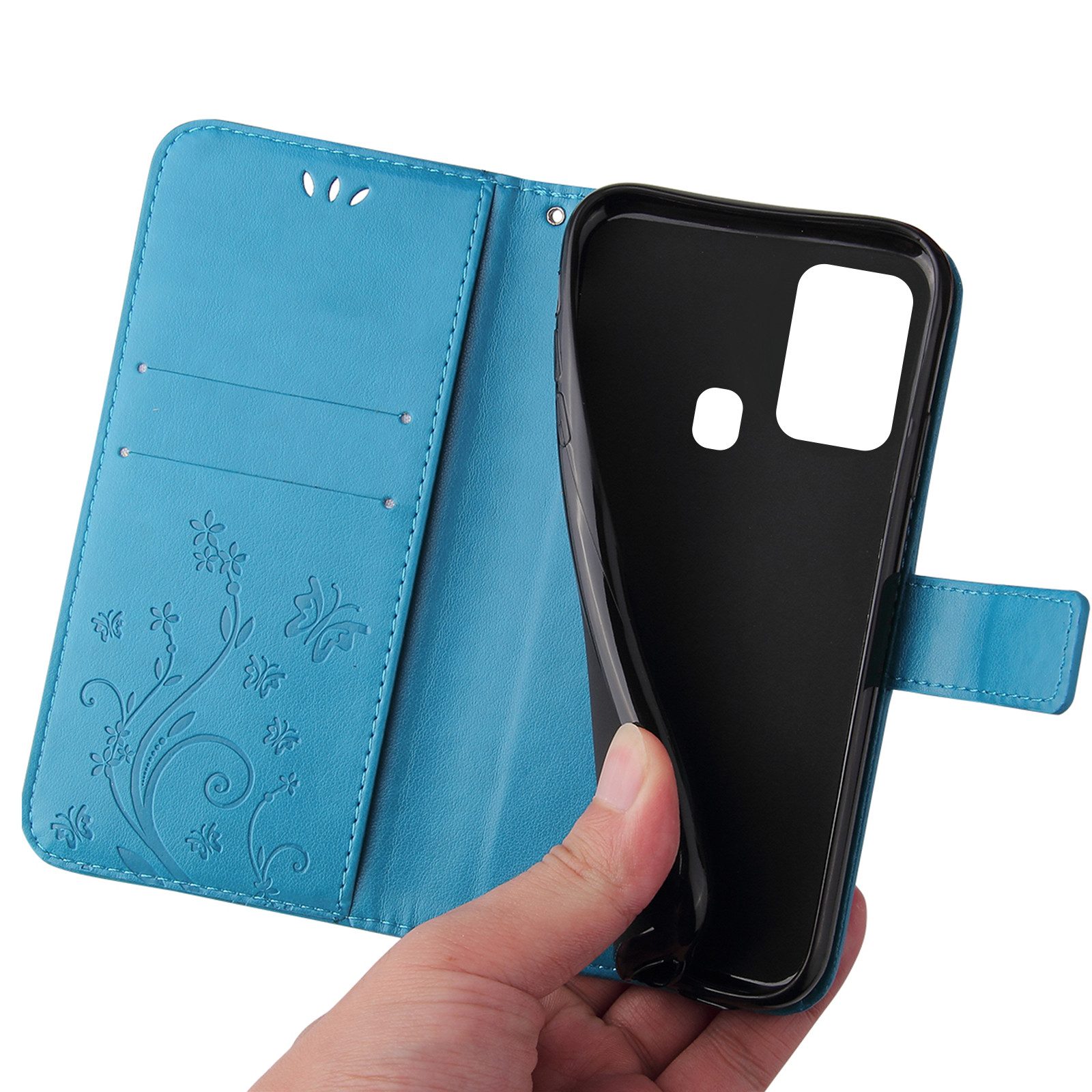 Tec-Expert Handyhülle Cover Tasche Hülle für Samsung Galaxy A21s 6,5 Zoll, Klapphülle Case mit Kartenfach Fliphülle aufstellbar, Motiv Blumen