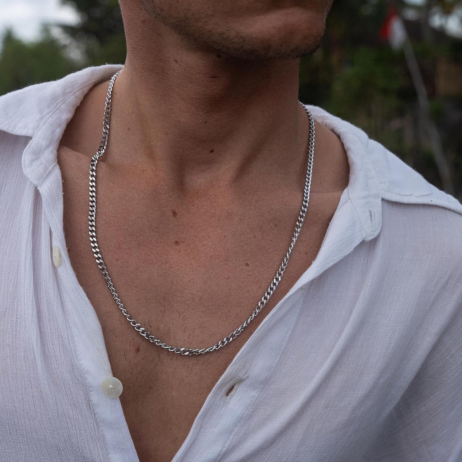 Made by Nami Panzerkette Hochwertige Halskette aus Edelstahl Herren & Damen Robuste Königskette, Gliederkette Halskette Cuban Link Chain Silber