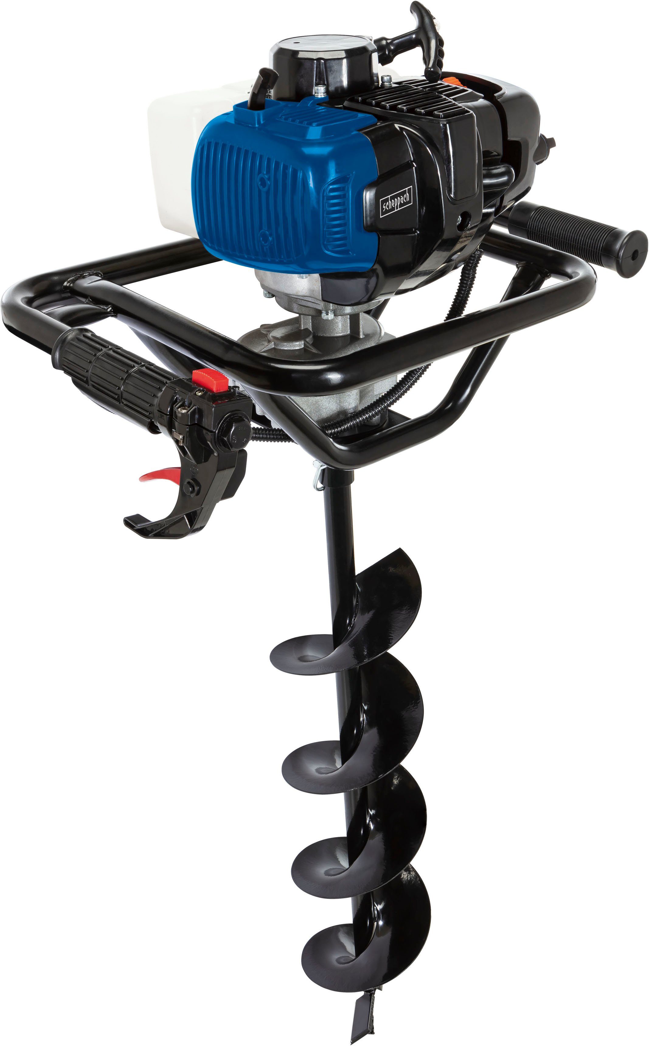 Scheppach Erdbohrer EB2000, 1,4 kW, max. 370 U/min, 1450W/52cm³, inkl. 3 Bohrern mit Ø 100, 150 und 200mm
