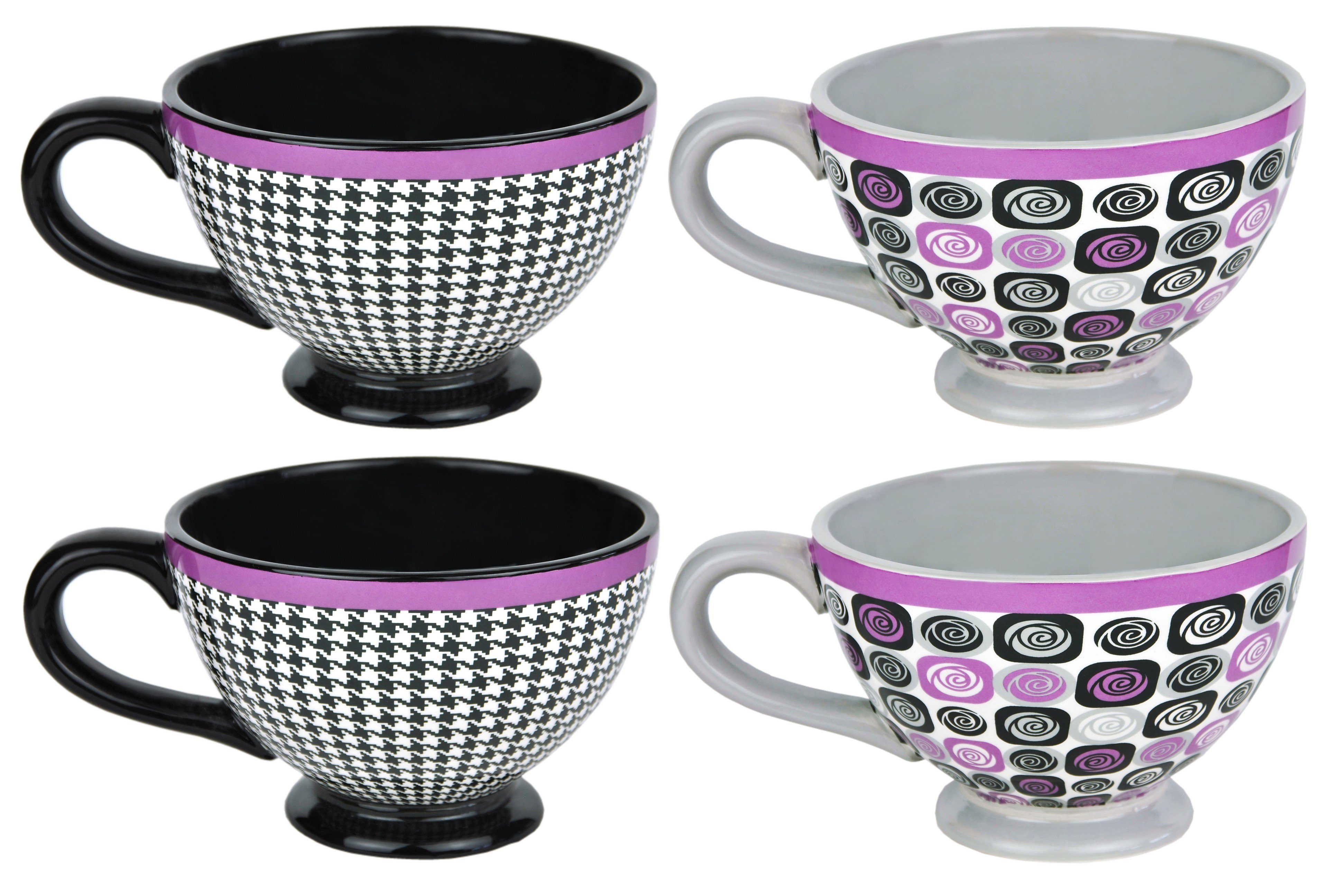 Müslitassen Kreisel-Design 0,4L / 4er Set Tasse Milchkaffeetassen MamboCat Tasse im