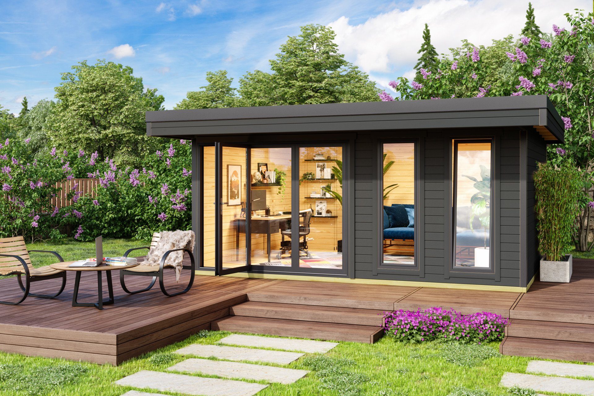 LASITA MAJA Gartenhaus Flachdach 5x4m Holz Domeo 8, BxT: 500x400 cm, mit Premium Dachbahn selbstklebend