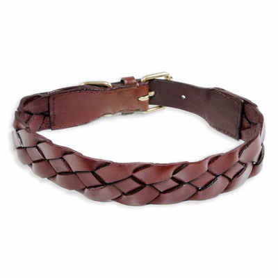 Monkimau Hunde-Halsband Hundehalsband Leder Halsband Hund braun breit geflochten S-XS, Leder