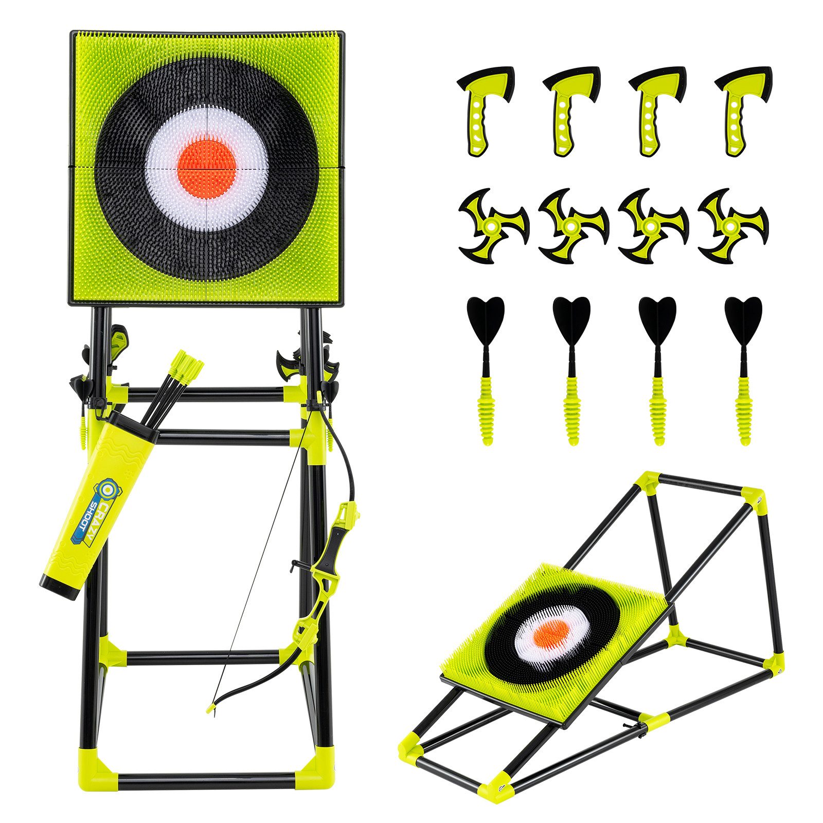 COSTWAY Dartscheibe, 4 in 1 Axt Wurfspiel Set mit Bogen, Zielscheibe, Pfeilen