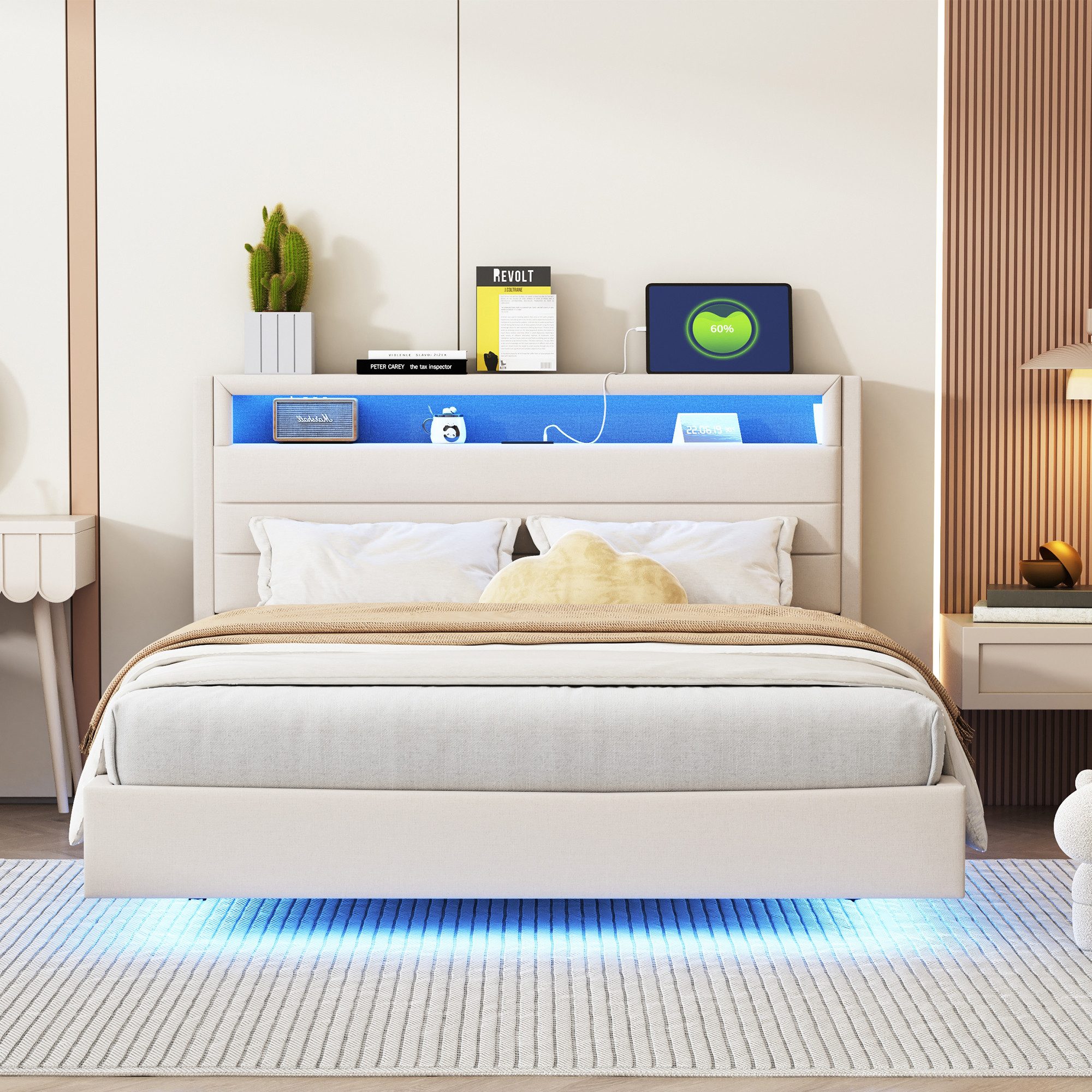 Flieks Polsterbett, LED Doppelbett 140x200cm mit günstig online kaufen