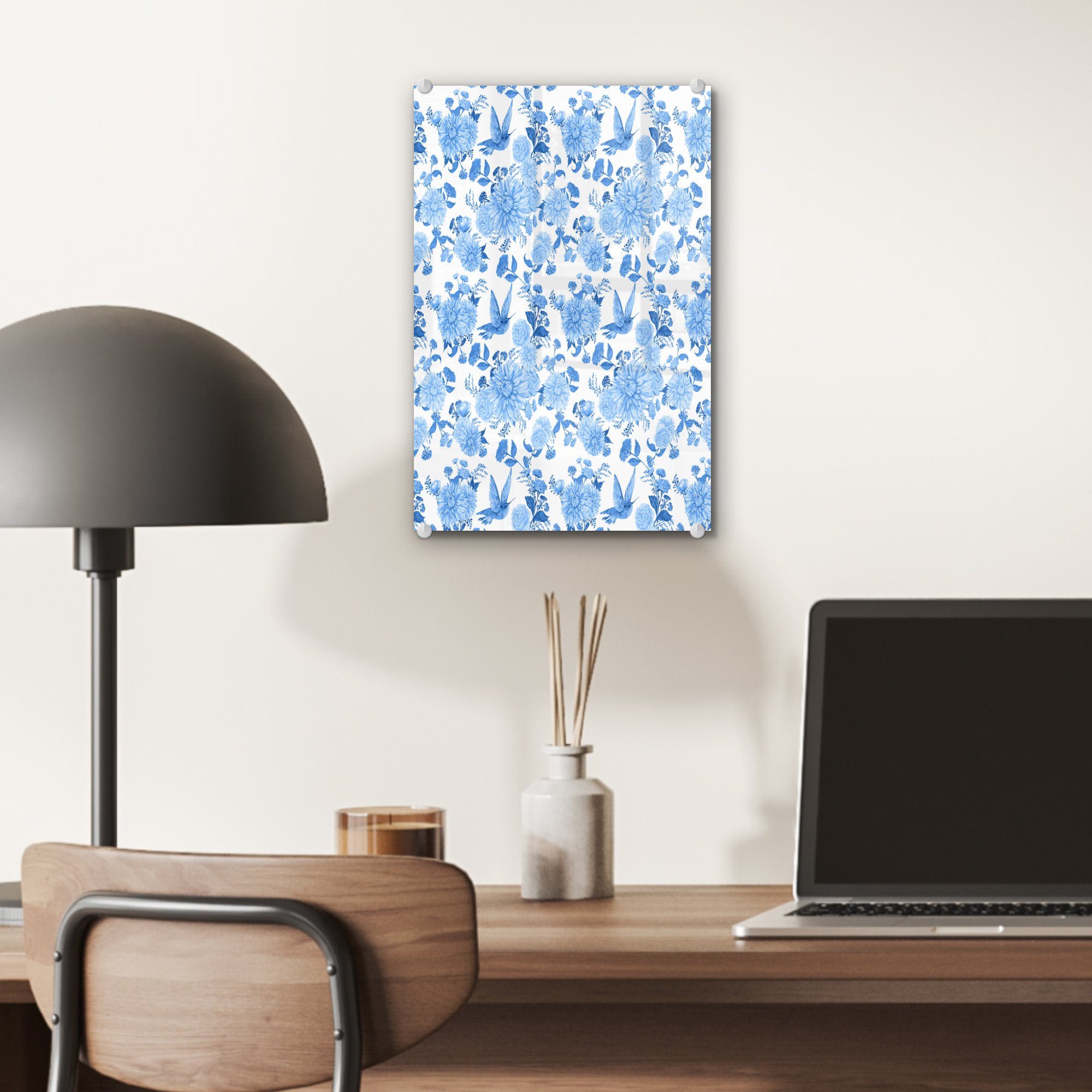 Blau, Wanddekoration Wandbild (1 Muster - St), - Glas Glasbilder Glas Acrylglasbild - Foto auf Bilder - - auf Blumen MuchoWow