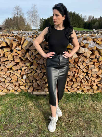 Lelü Fashion Lederimitatrock Midirock aus Kunstleder in Schwarz in Unifarbe