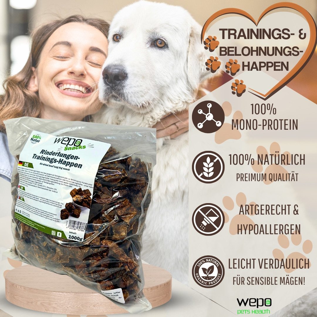WEPO Rinderlungen - Hunde Leckerlis - Rinderlungen-Trainings-Happen Rinderlunge, BARF für: Hunde, 100% Rindfleisch, luftgetrocknet!