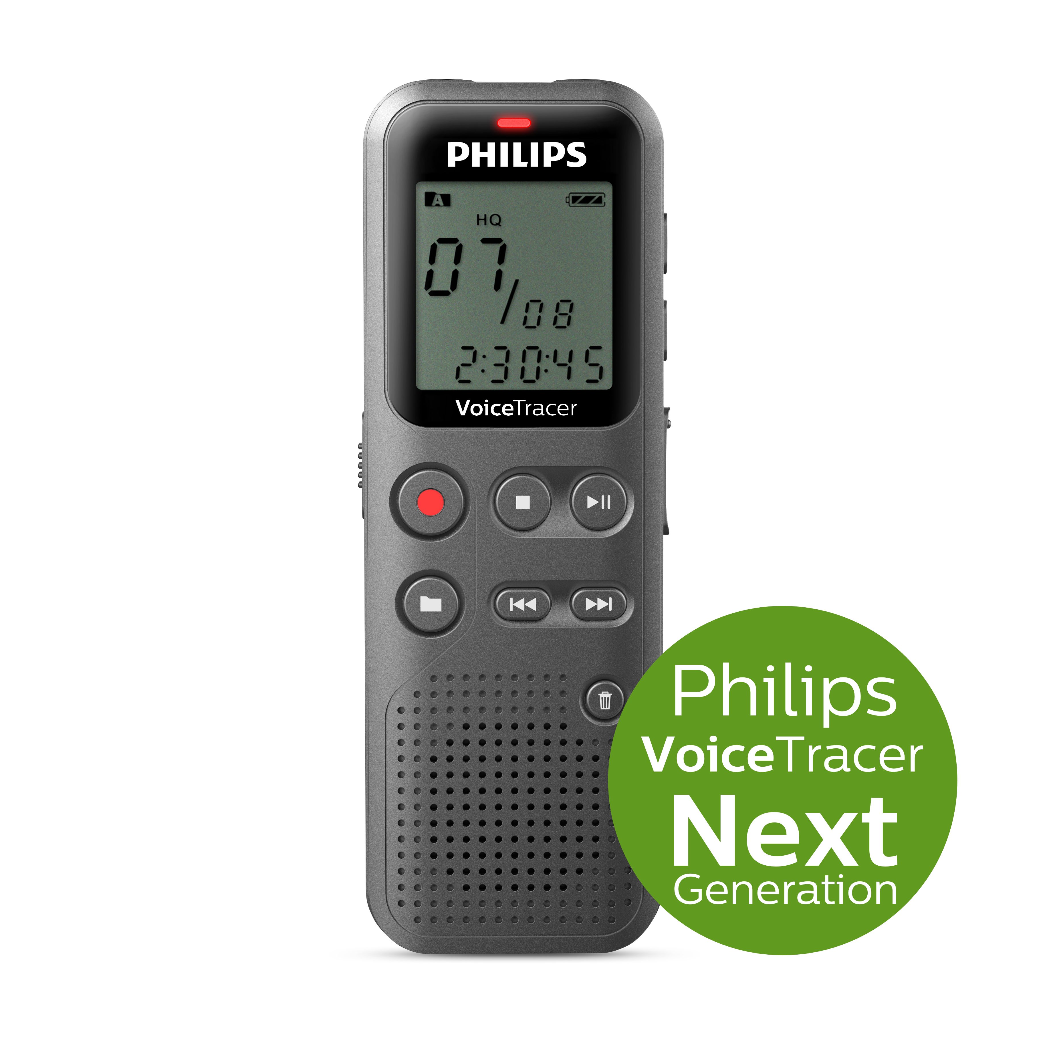 Philips VoiceTracer Diktiergerät DVT1120 Digitales Aufnahmegerät (Variable Wiedergabegeschwindigkeiten, One-Touch-Aufnahme)