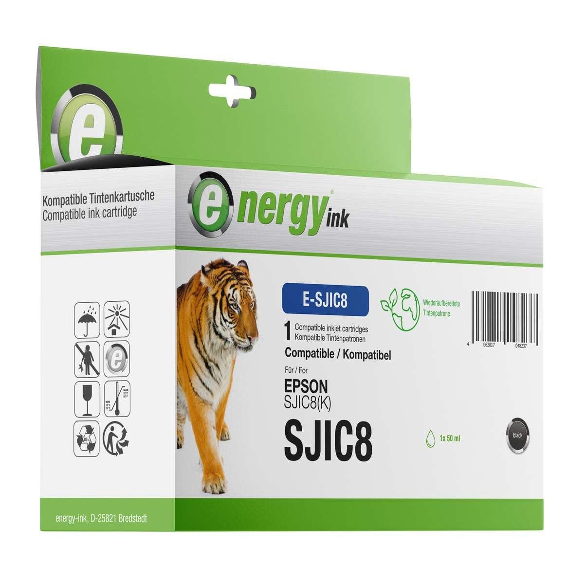 Energy-ink 3x energy ink Patrone ersetzt Epson SJIC8 (K) black Nr. C33S020407 Tintenpatrone (rebuilt, schwarz)