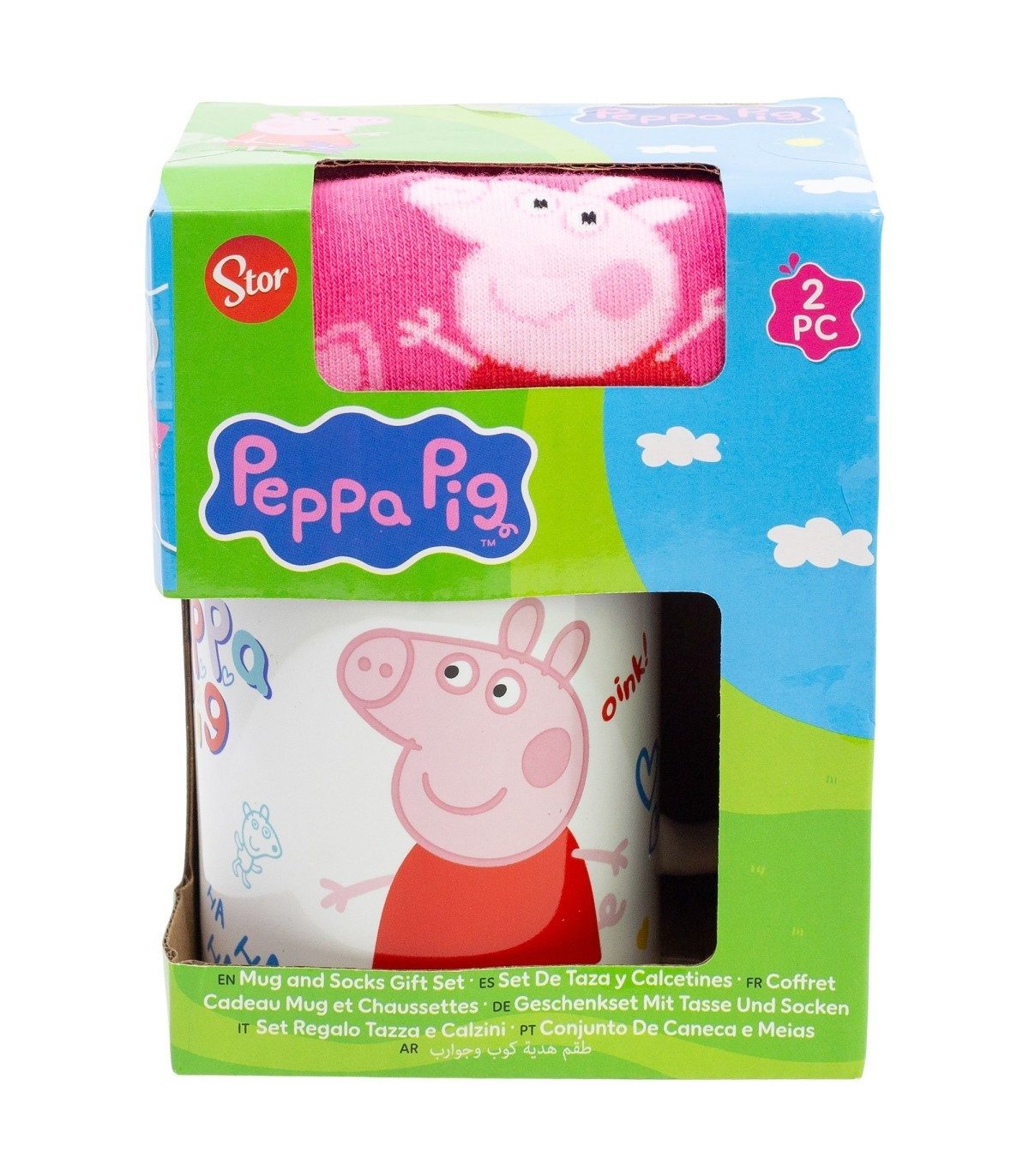 Peppa Pig Tasse Geschenkset mit Keramiktasse und Socken Größe 31 bis 38, 2-tlg., Keramik, Textil, Peppa Pig Motiv