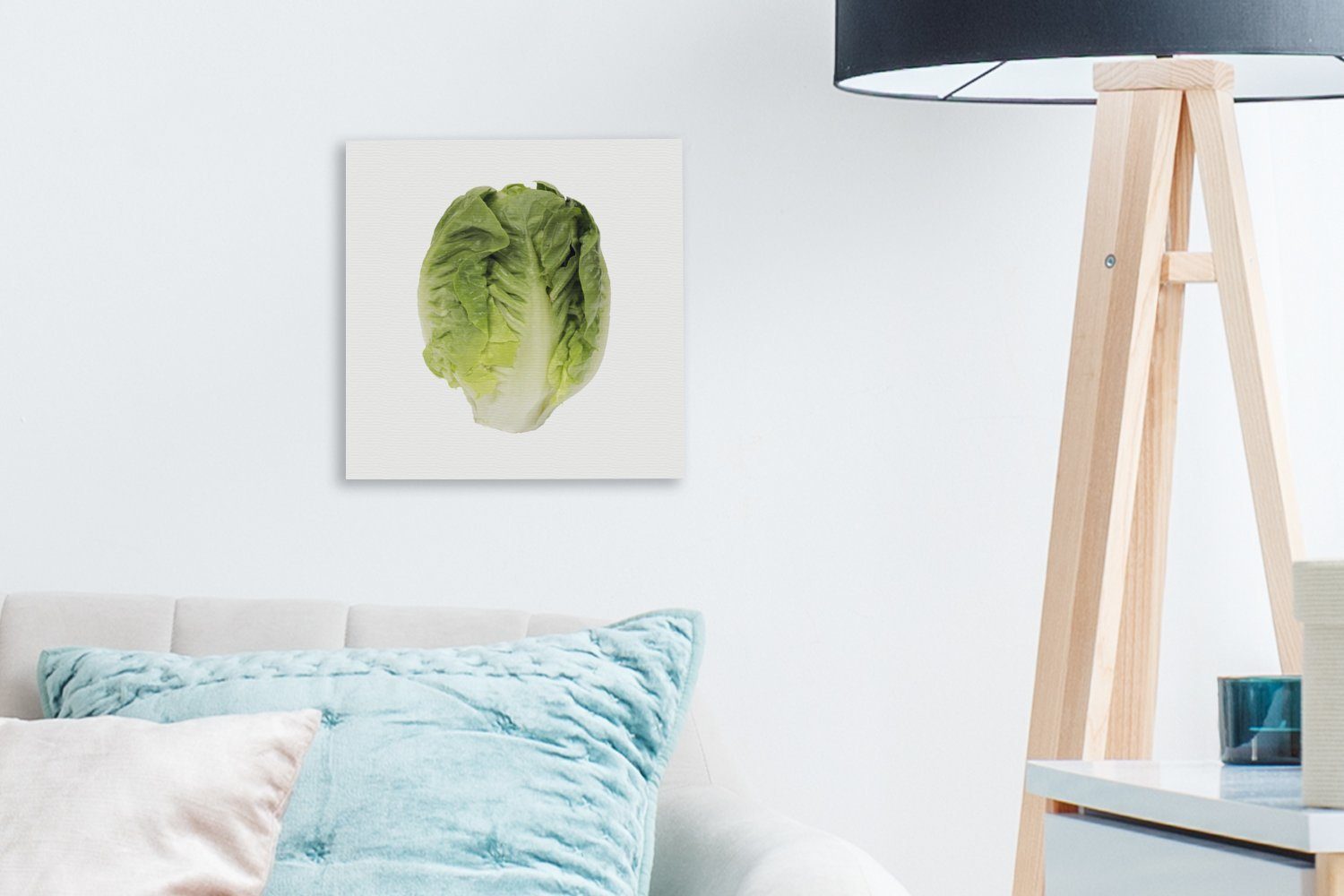 OneMillionCanvasses® Leinwandbild Dunkelgrüner Bilder (1 für weißem Wohnzimmer vor Hintergrund, Schlafzimmer Leinwand St), Kopfsalat