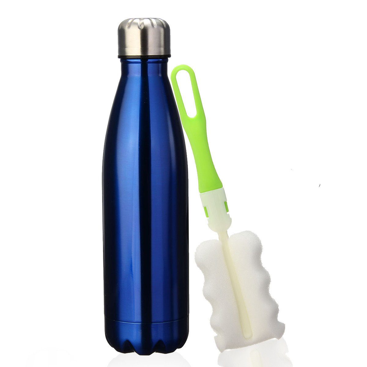 Insma Thermoflasche 500ml doppelwandige Isolierflasche Dunkelblau mit und Bürste Trinkflasche, auslaufsicherem Deckel