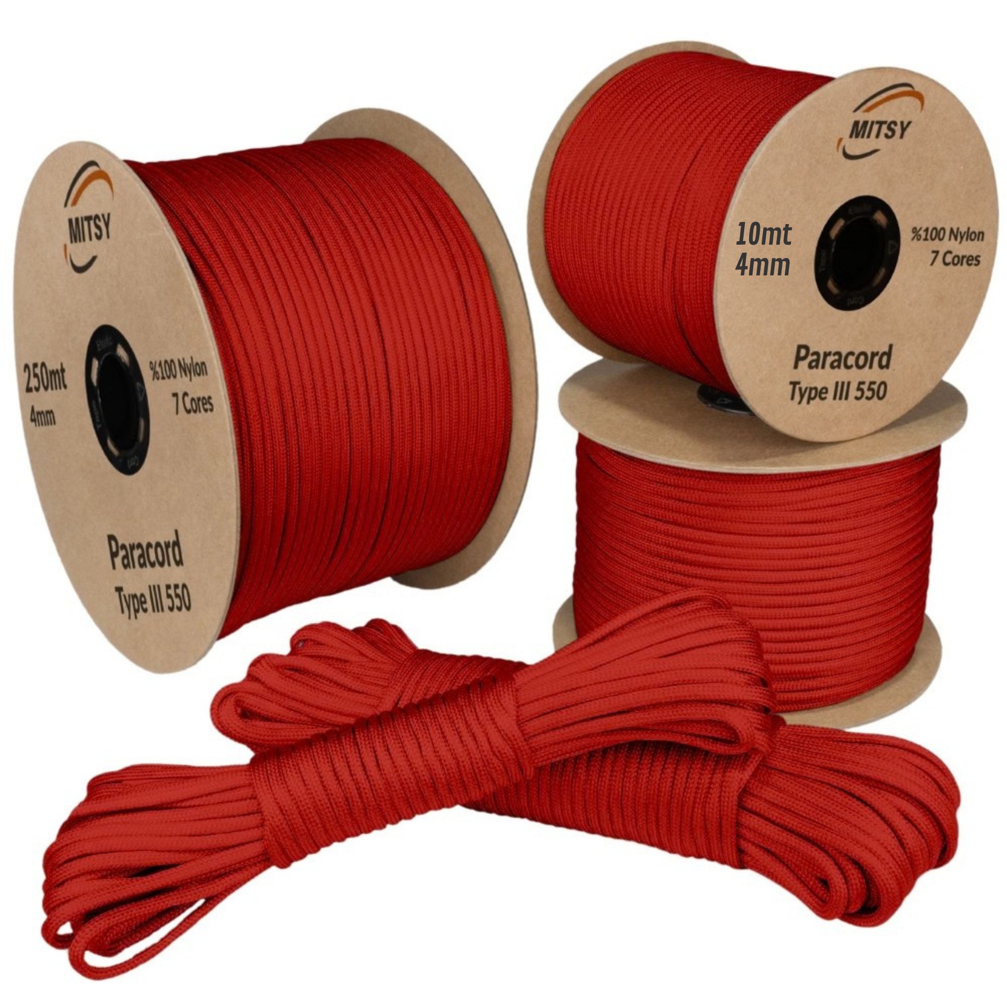 MITSY Seil 4mm Paracord 550 Typ III – Starkes Nylonseil für Outdoor & Survival (7-Kern Aufbau, Reißfest & Langlebig), Extra stark, 250 kg Belastbar, UV-beständig, für Camping & Hundeleinen