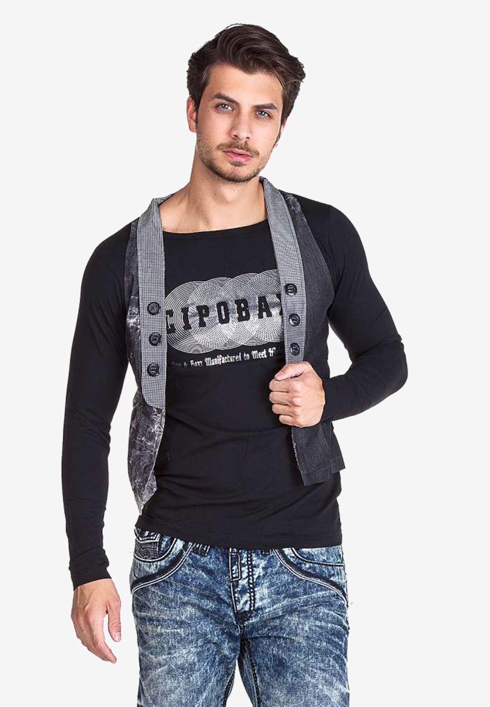 Cipo & Baxx Langarmshirt im angesagten Doppellayer-Style schwarz