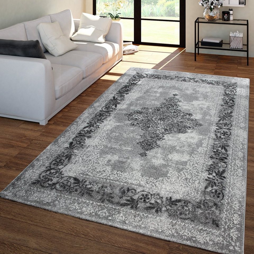 Teppich Vintage-Teppich Für Wohnzimmer Kurzflor Mit Orient-Design Meliert  Grau, TT Home, rechteckig, Höhe: 16 mm