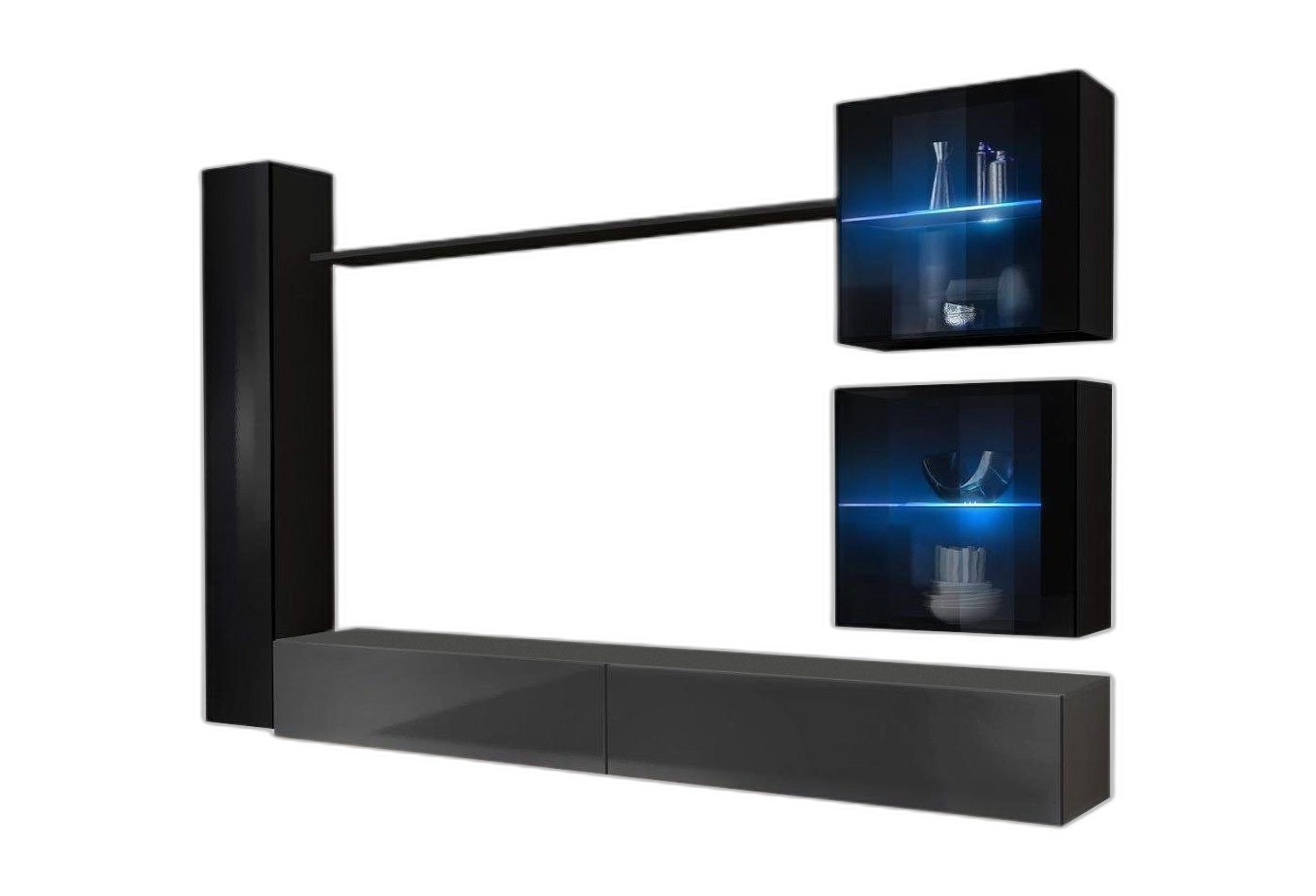 Xlmoebel Wohnwand Dunkel Wandschrank Stilvolle Wohnwand Premium Wohnzimmermöbel Wand, (6-St., 3x Wandschrank + 2x TV Ständer + Wandregal), Hergestellt in Europa