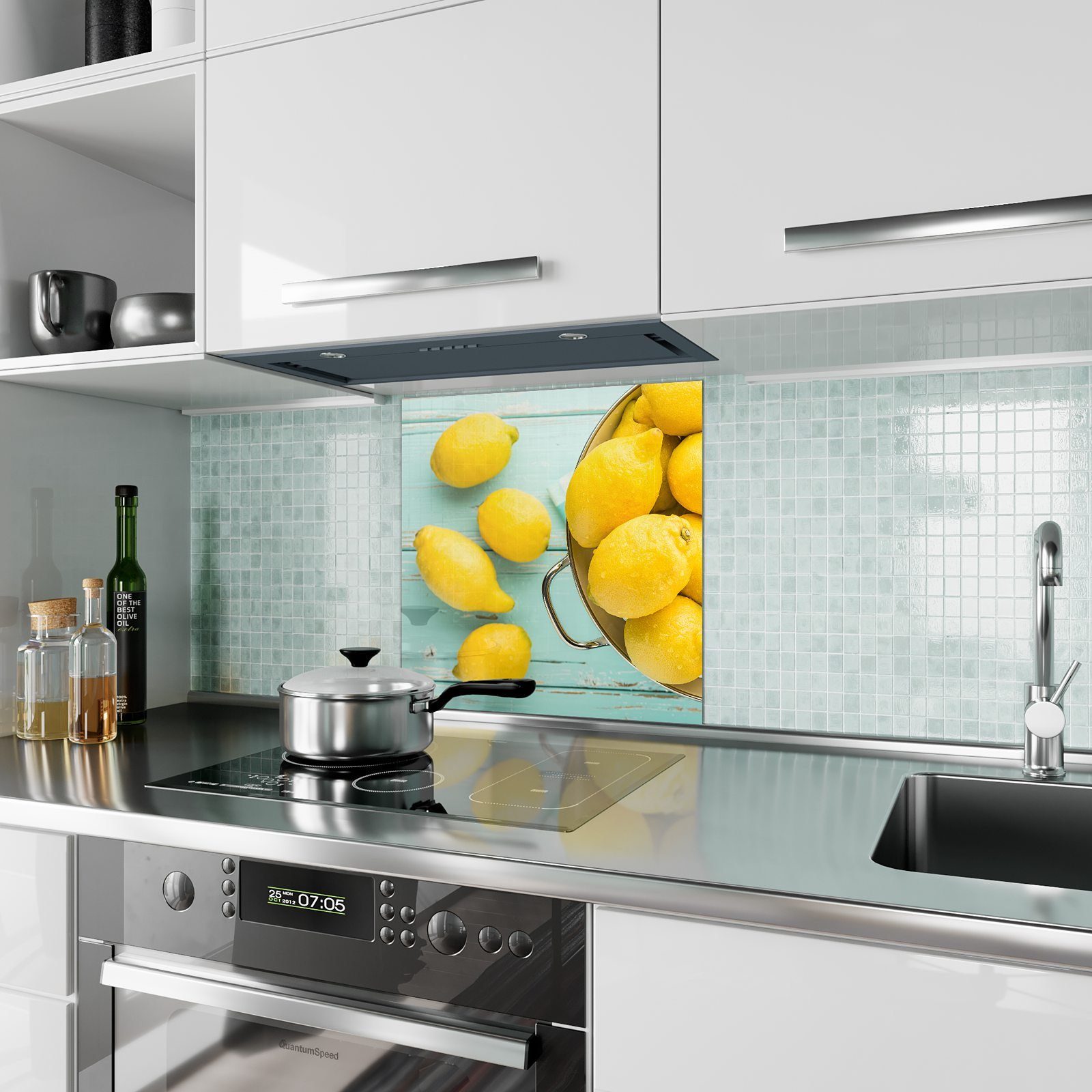 Küchenrückwand Zitronen Spritzschutz mit im Küchenrückwand Motiv Topf Primedeco Glas