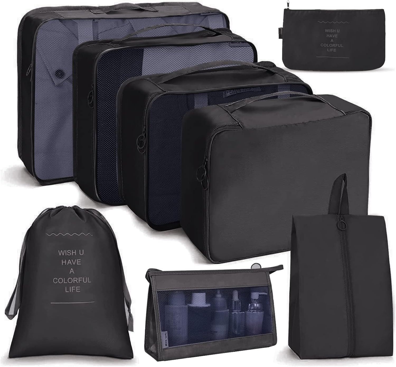FELIXLEO Unterbettkommode Koffer Organizer 8-teilig Packing Cubes Reise Set wasserdicht schwarz (1 St)